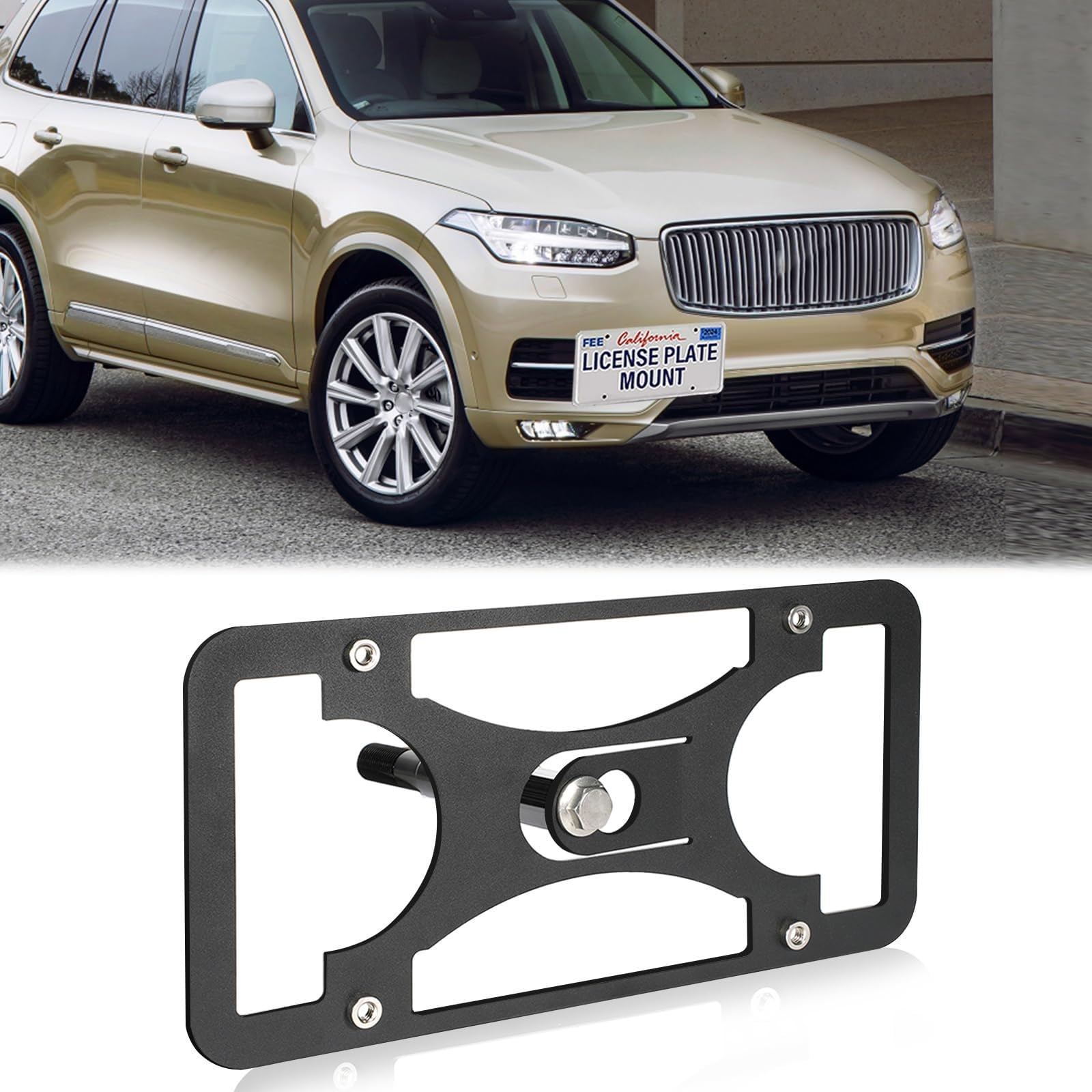 Front Bumper License Plate Mount Compatible with Volvo XC90 and EX90 2016-2025, No Drill Front License Plate Frames Tow Hook License Plate Bracket