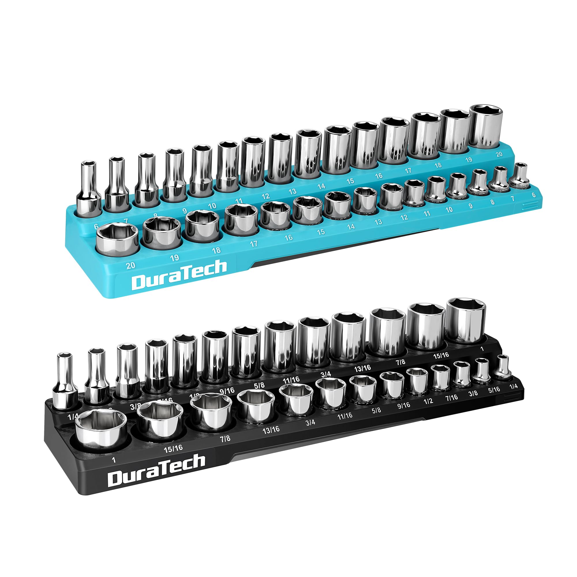 DURATECH Magnetic Socket Organizer Set, 3/8" Drive SAE&Metric Socket Holders Socket Trays for Tool Box and Tool Cart, Hold 56 Pieces Standard&Deep Size Sockets (Sockets Not Included)