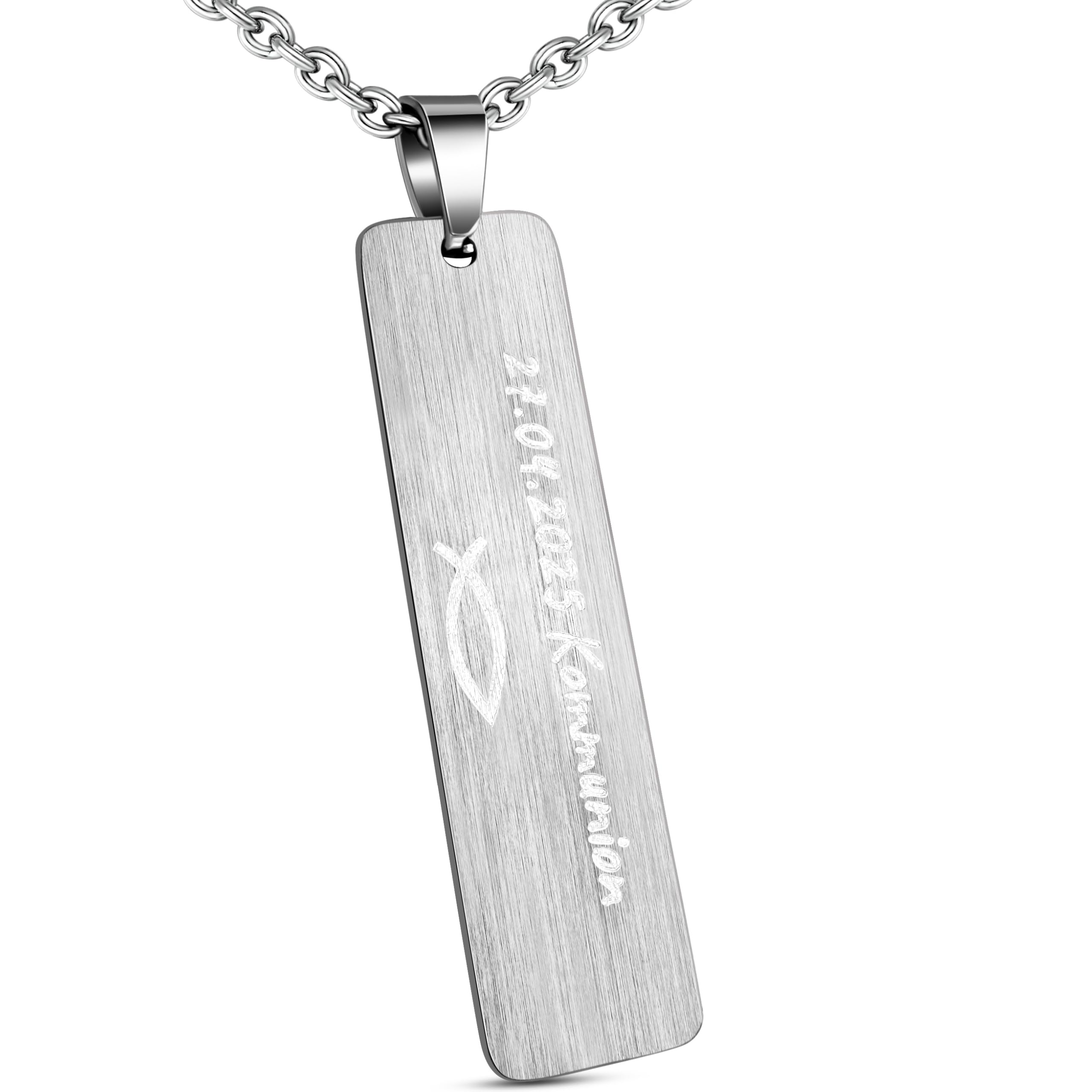 Personalisierte Kette mit Gravur Edelstahl 50 cm mit Anhänger Rechteck in silber - Personalisierte Halskette für Männer und Frauen - Personalisierter Schmuck Damen Herren