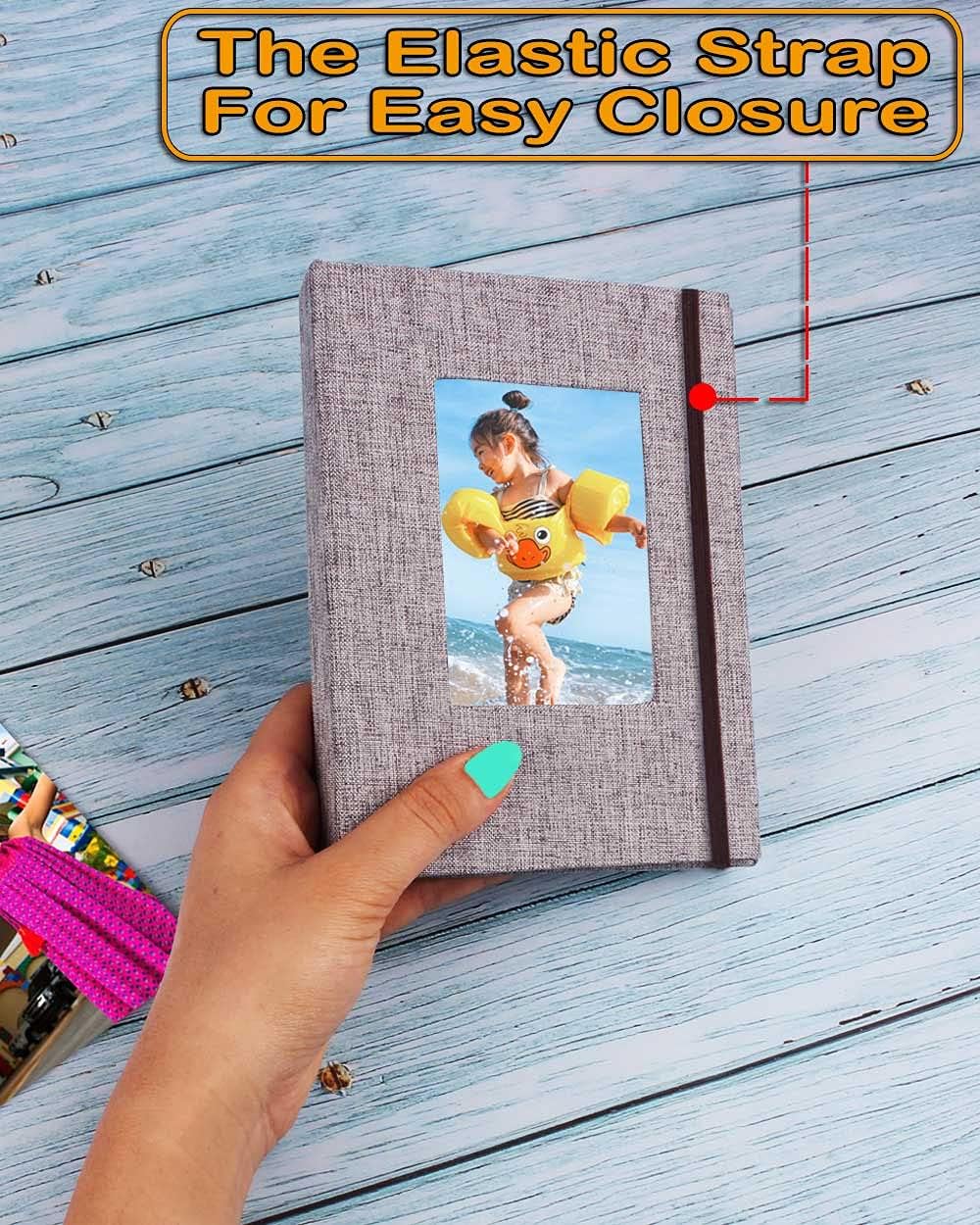 Small Photo Album 6X4 Clear Pages, Linen Cover with Front Window