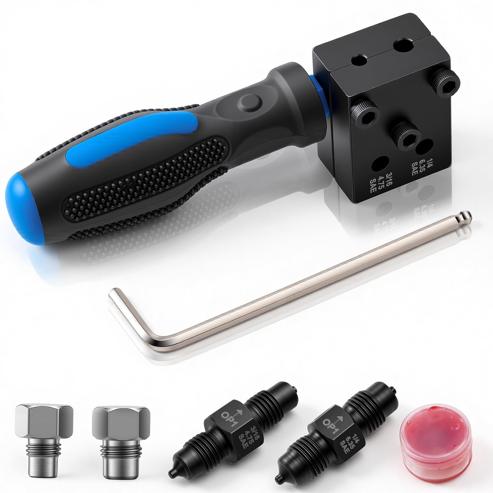 Photo 1 of wutapao Brake Line Flaring Tool Kit, 3/16? and 1/4? SAE Double Flare Tool for Brake Lines, Creates Single Double & Bubble Flares for Vehicle Brake & Hydraulic Lines (7-Piece)