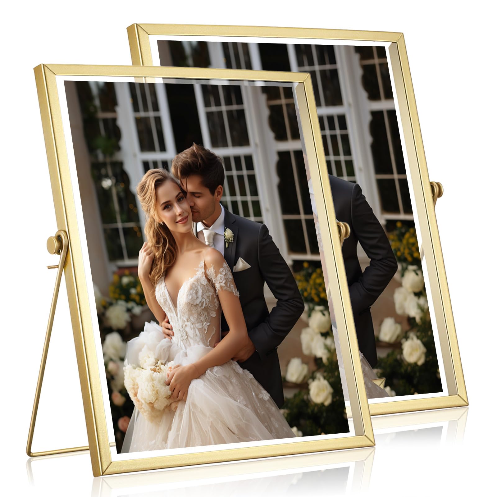 Photo 1 of Kifmurase 2Pcs Gold 8x10'' Floating Frame, Gold Metal Lace Edge Frames, Adjustable Tabletop/Shelf Photo Frame, For Photo Sizes (5x7'', 6x8'', 7x9'' up to 8x10''), Classy Gift For Birthday or Wedding