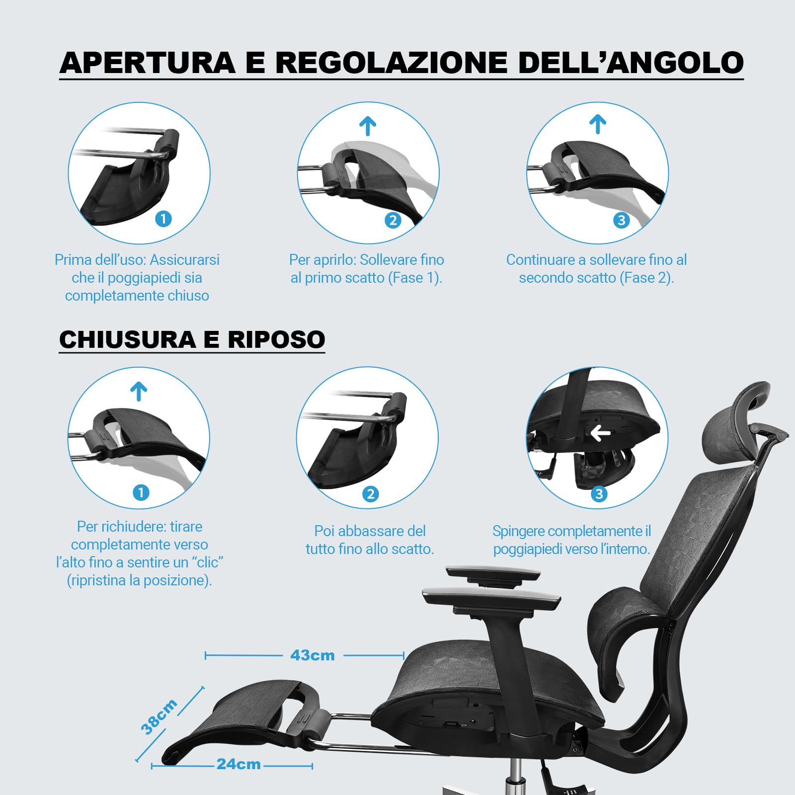 MELOKEA Sedia Ufficio Ergonomica con Poggiapiedi, Sedia Gaming in Rete | Braccioli 4D, Poggiatesta 3D, Profondità Seduta Regolabile, Inclinazione 4 Livelli, Home Office