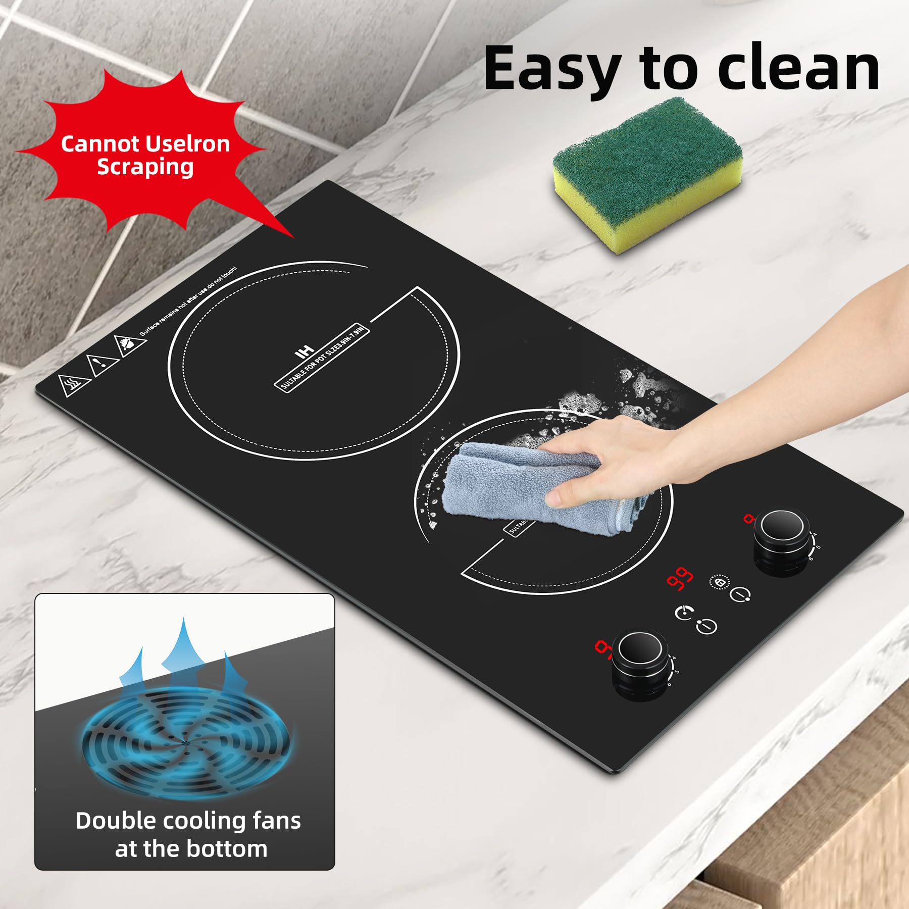 Wesonorous Double Induction Cooktop,110V 2600W 2 burner induction cooktop with hot plat with LED Touch Screen 10 Levels,Child Safety Lock & Timer view 9