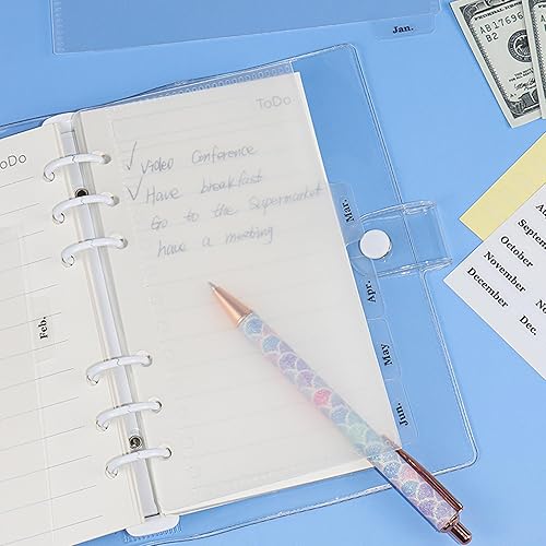 Miniatura 7 de Juego de 2 separadores de carpetas A6 con bolsillos y pestañas, sobres transparentes para dinero en efectivo, bolsa tipo cartera sin cremallera y 2