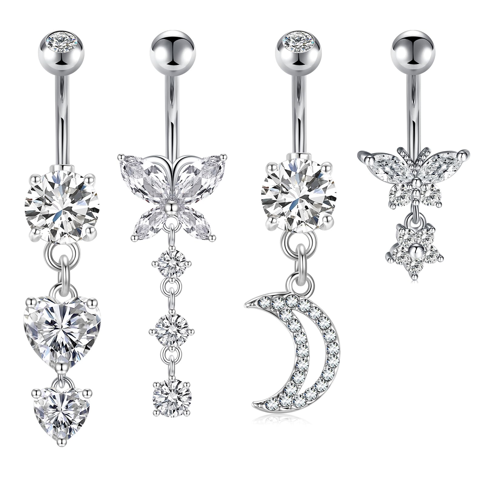 LongitaBelly Button Ring Silver Gold Belly Button Rings Surgical Steel Belly Button Ring Clicker Belly Rings for Women Hypoallergenic Belly Piercing Jewelry Navel Ring for Women