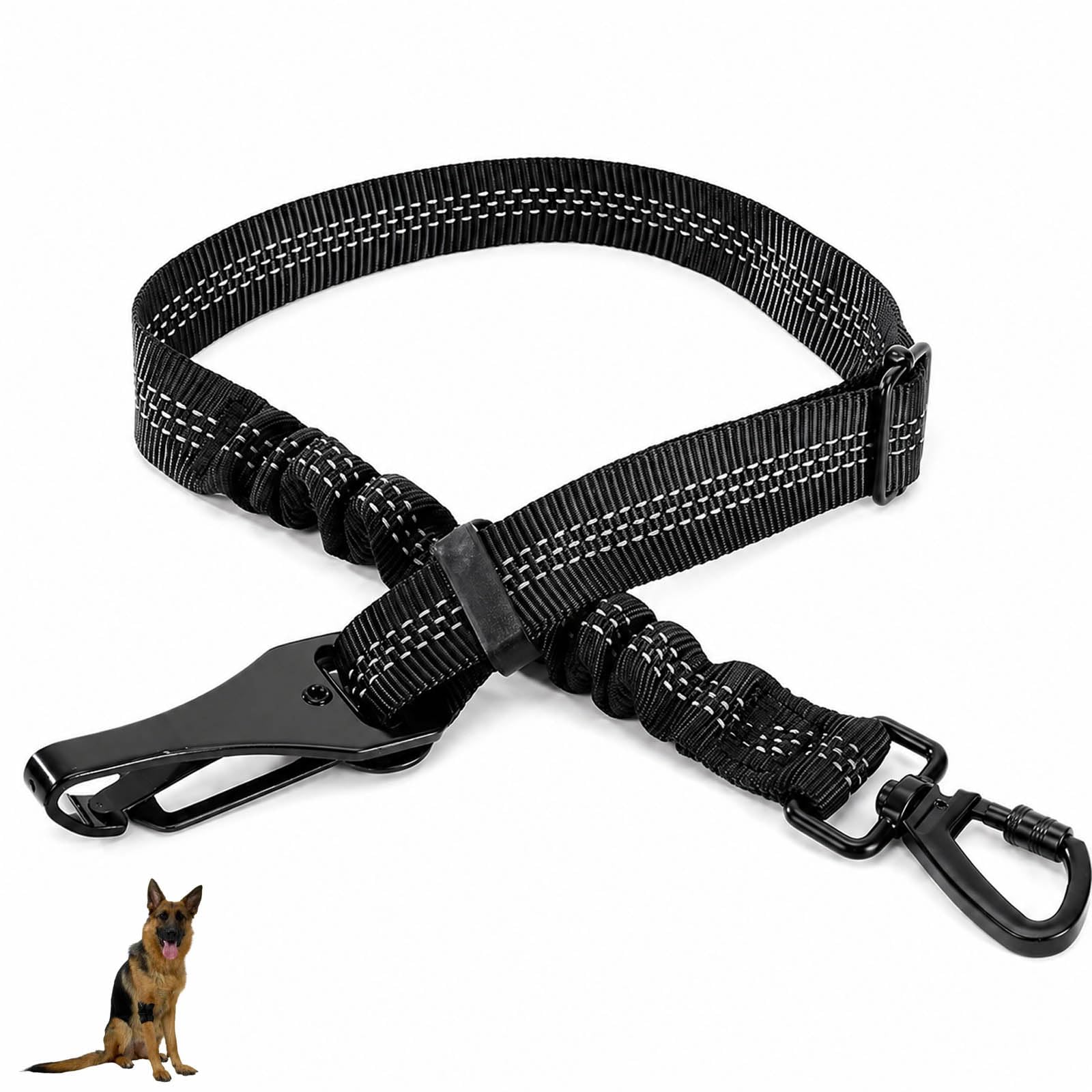Dog Seat Belt, Dog Car Harness for Vehicle Safety, Adjustable Length Pet Safety Restraint, Compatible with Most Cars, Reflective Design for Night Travel, Black