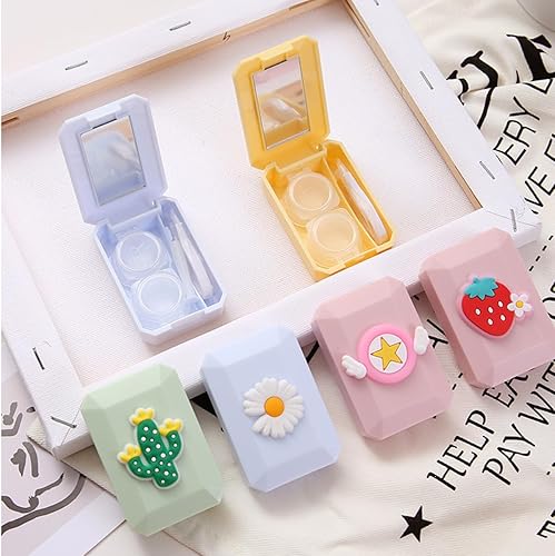 Miniatura 4 de 10 fundas para lentes de contacto, bonito kit de funda para lentes de contacto con espejo, pinzas, barra de herramienta removedora, soporte colorido