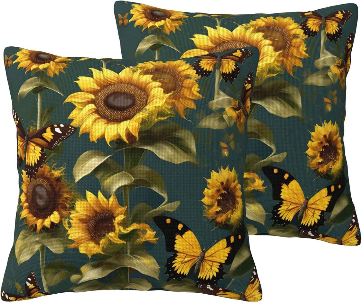 Sunflower Floral Butterflies Imitation Linen Pillowcase -2 Sets, Fashionable Home Decoration, Used for Sofas, Gardens, beds