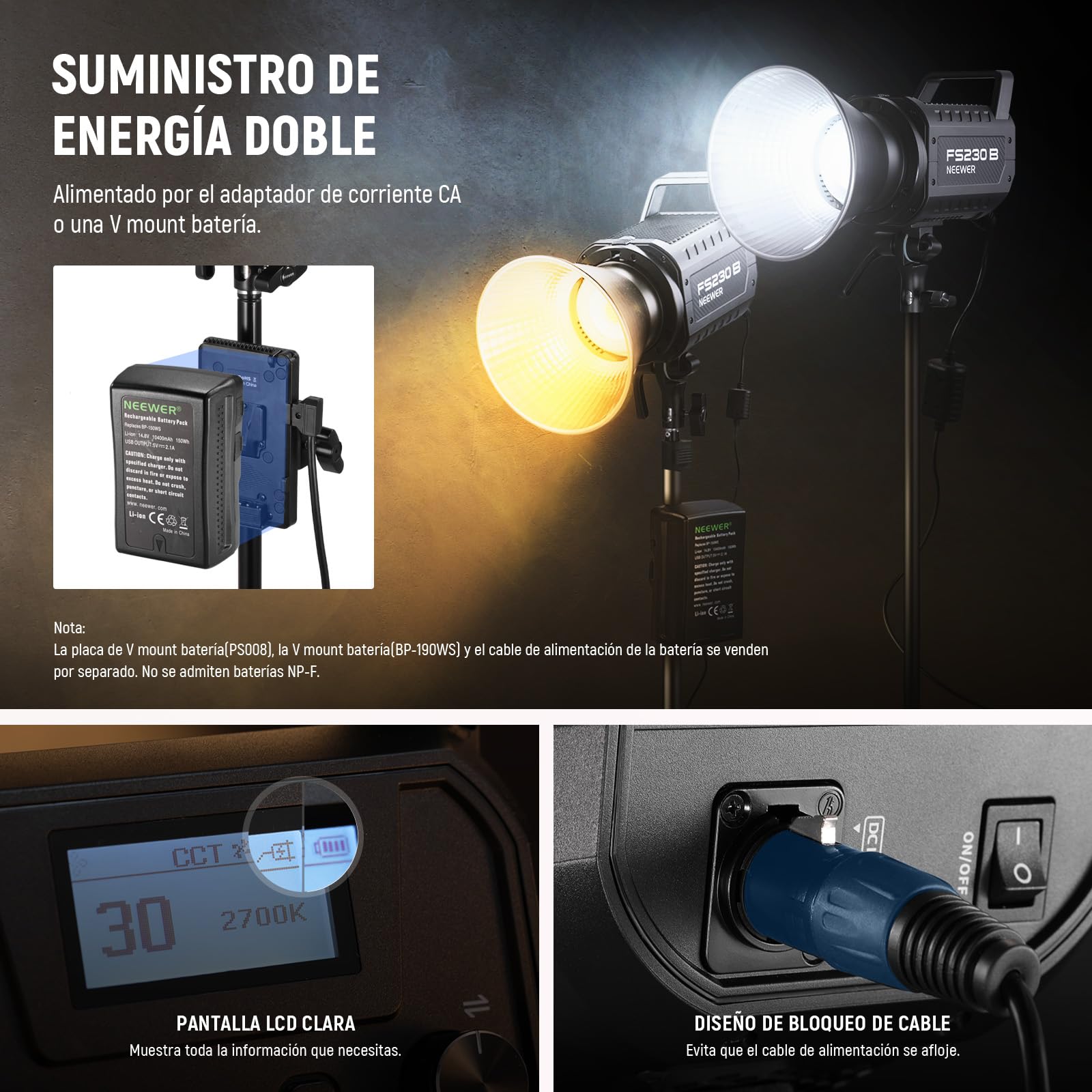 NEEWER FS230B Luz LED de Estudio para Vídeo, 230W COB Bicolor, Iluminación Continua con 2,4G/App Control, 110000Lux/m, 2700K-6500K, CRI 97+, Montura Bowens, Paño de Limpieza para Fotografía y Vídeo
