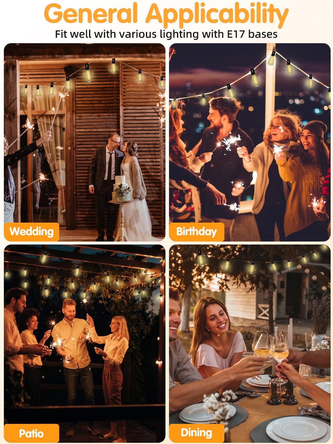 10 Pack LED String Light Bulbs, 0.6 Watt Shatterproof Dimmable Replacement Bulbs ST40 E17 Clear Plastic Light Bulbs for Outdoor Patio String Lights, E17/C9 Intermediate Screw Base Bulb, Warm White