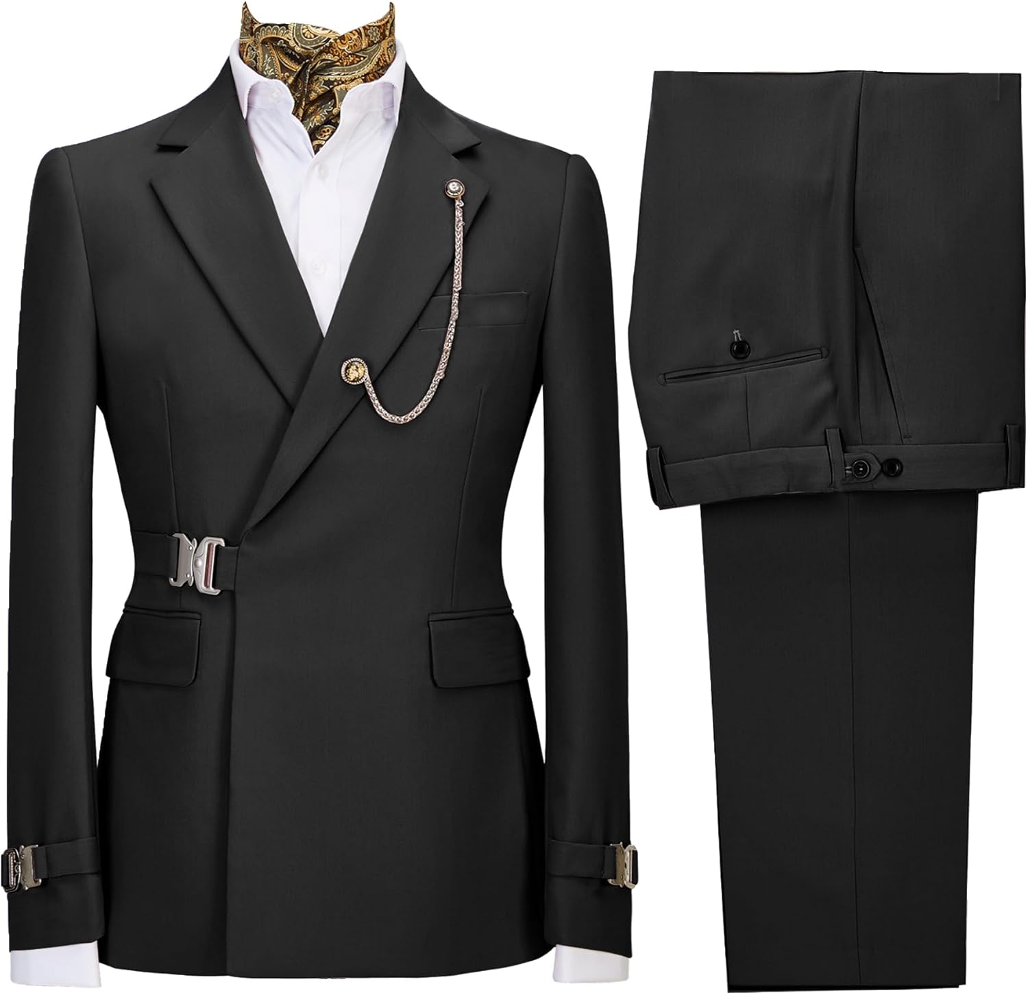 Men's 2 Piece Business Leisure Fashion Slim Suit Double Breasted Prom Tuxedo Suits Party Wedding Solid Blazer Pants