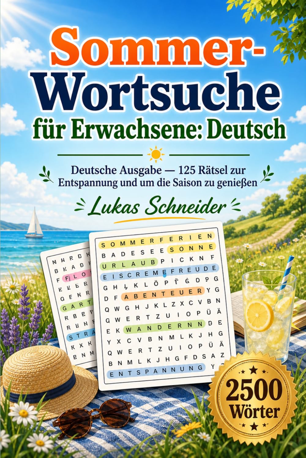 Sommer Wortsuchrätsel für Erwachsene - 2.500 saisonale Wörter in entspannenden Rätseln zur Entspannung, Beschäftigung und Gedächtnistraining mit Strand, Reisen, Camping, Essen und Urlaubsspaß