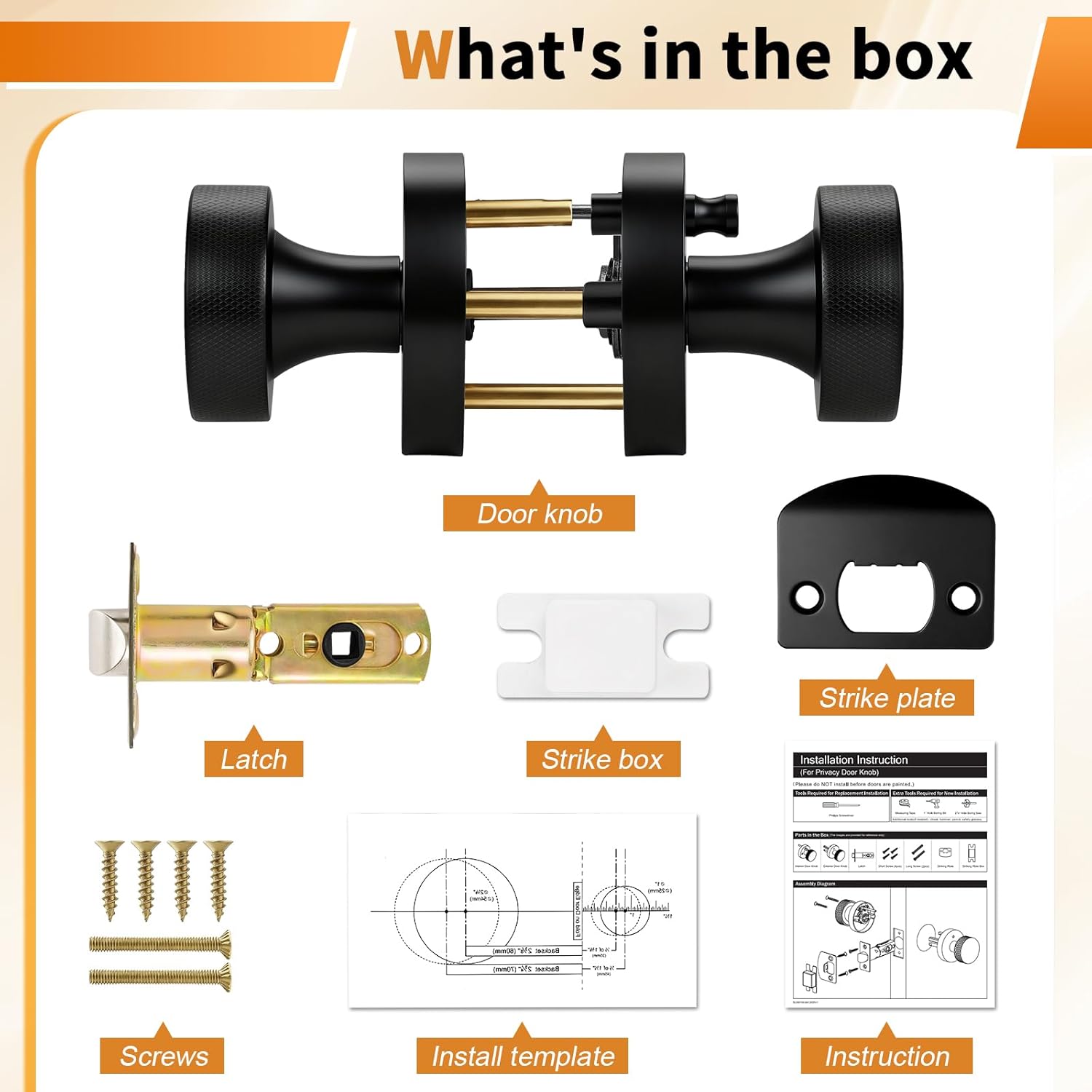 Probrico Round Privacy Door Knobs, Black Door Knobs, Interior Door Knobs for Bedroom and Bahtroom, 6 Pack