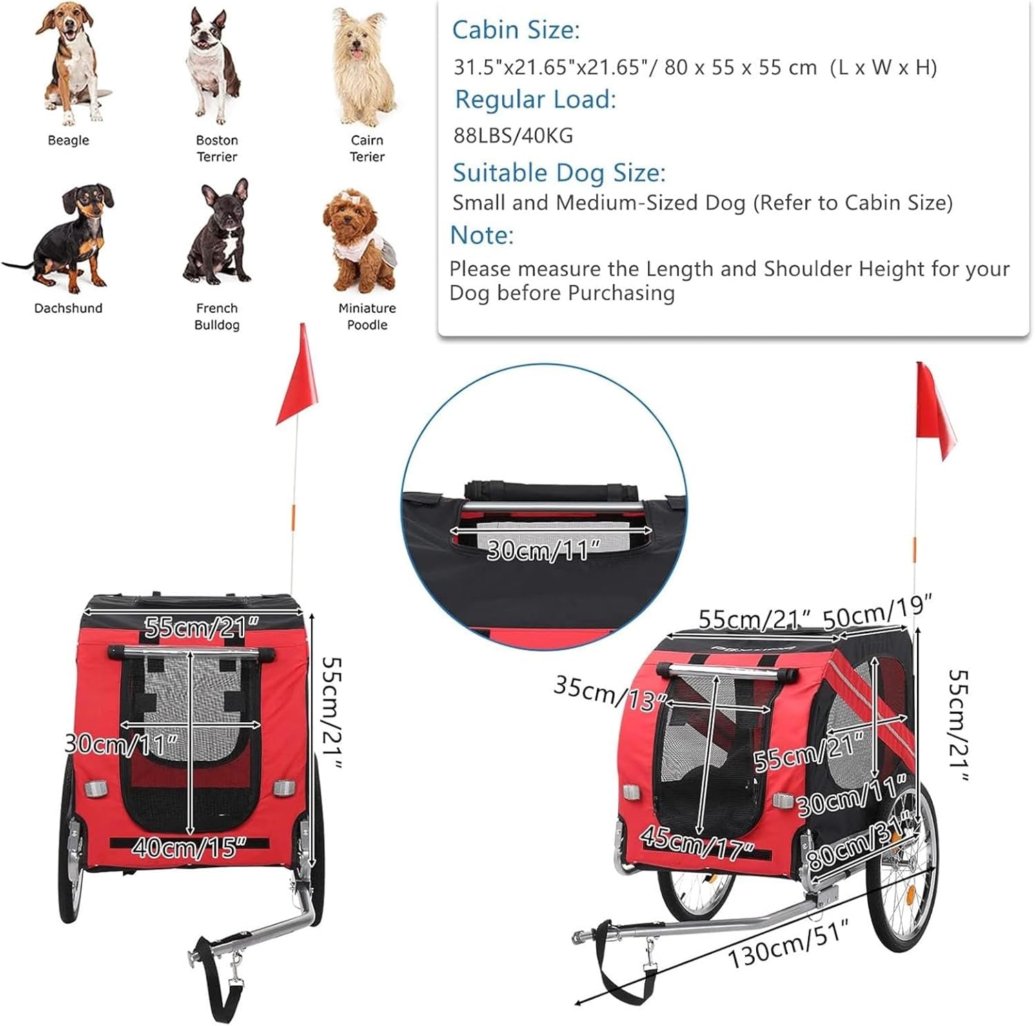 Dog Bike Trailer,Pet Dog Cart Bicycle Carrier,Easy Folding Frame,Supports Up to 40kg,Portable,for Outdoor Travel (Blue)