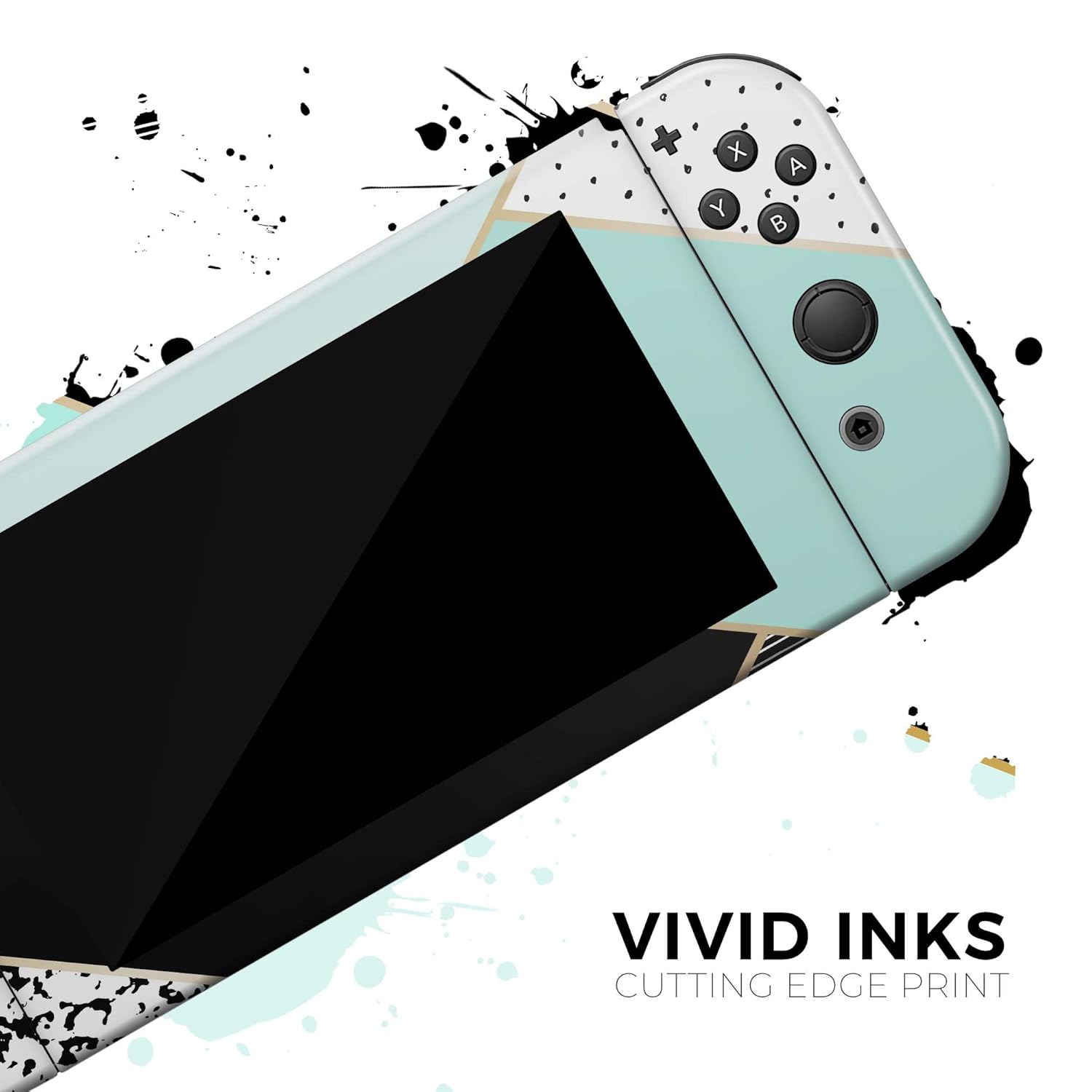 Design Skinz - Compatible with Nintendo Switch Console + Joy‑Con - Skin Decal Protective Removable Vinyl Wrap - Minimalistic Mint and Gold Striped V1