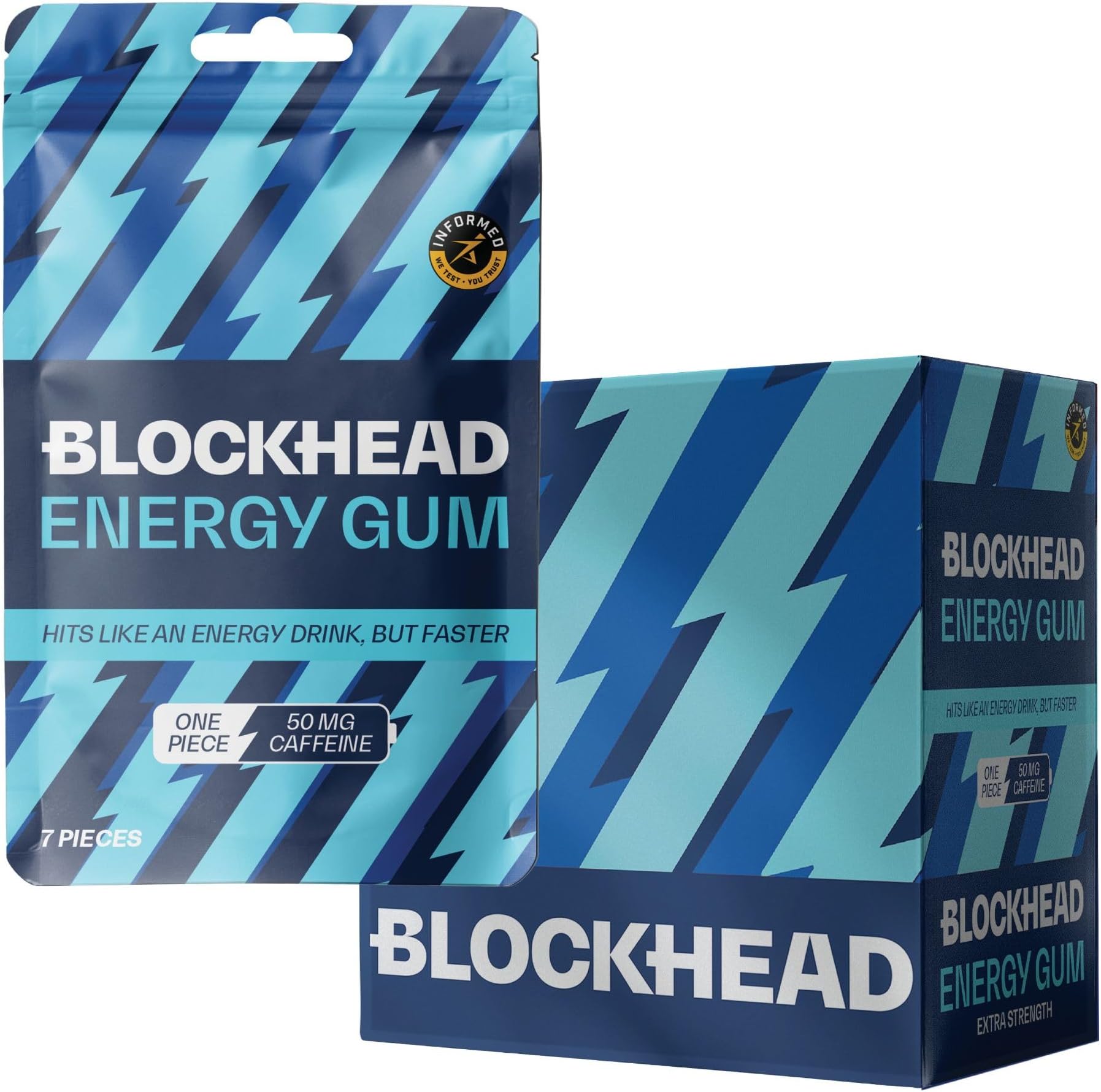 BLOCKHEAD Energy Gum – Mint (84 Pieces) | 50mg Fast-Release Caffeine + Niacin...