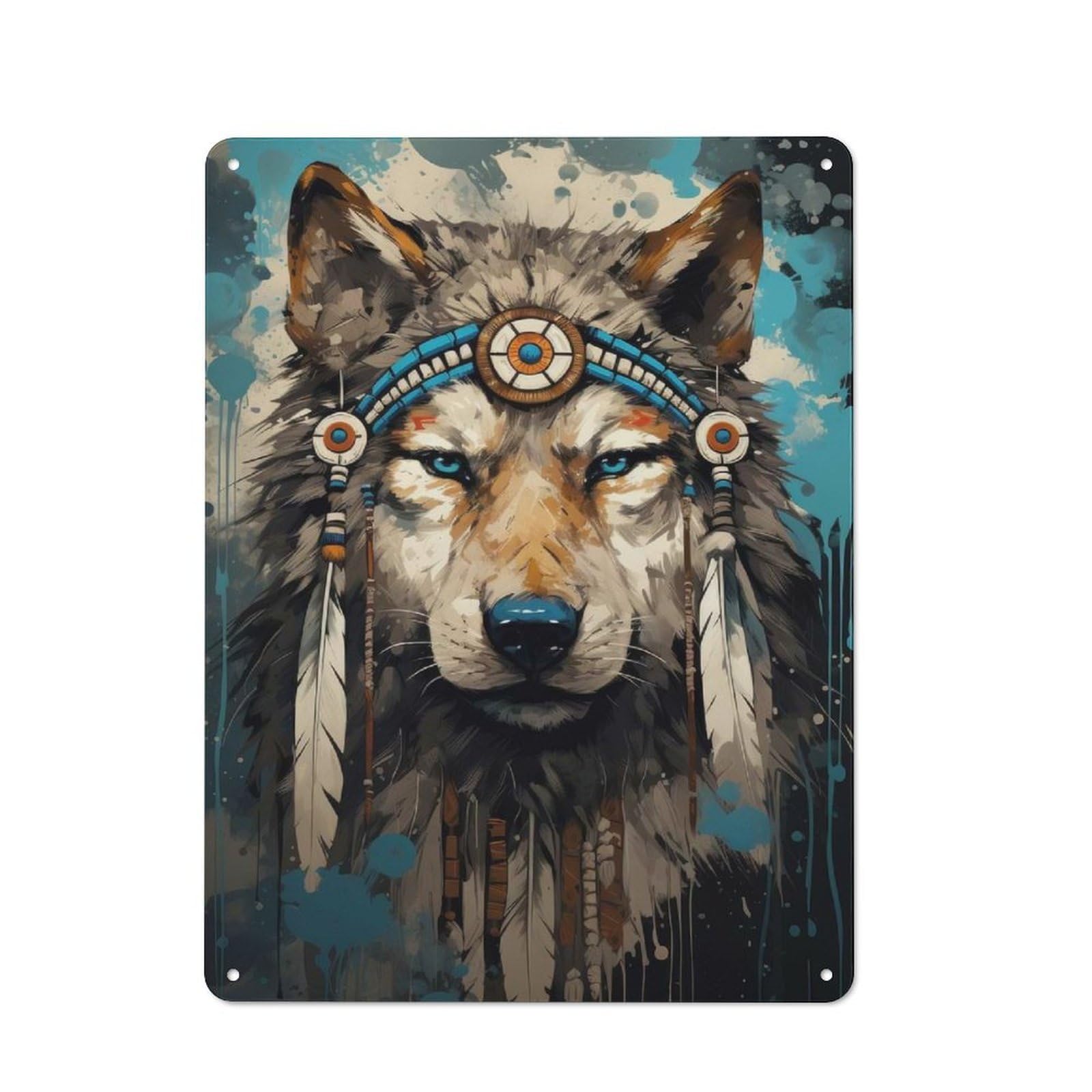Tin Sign 40x30cm with Watercolor Boho Wolf for Pub Or Café, Retro Decor, for Vintage Wall Decor Fans, for Cafés, Pubs And Restaurants