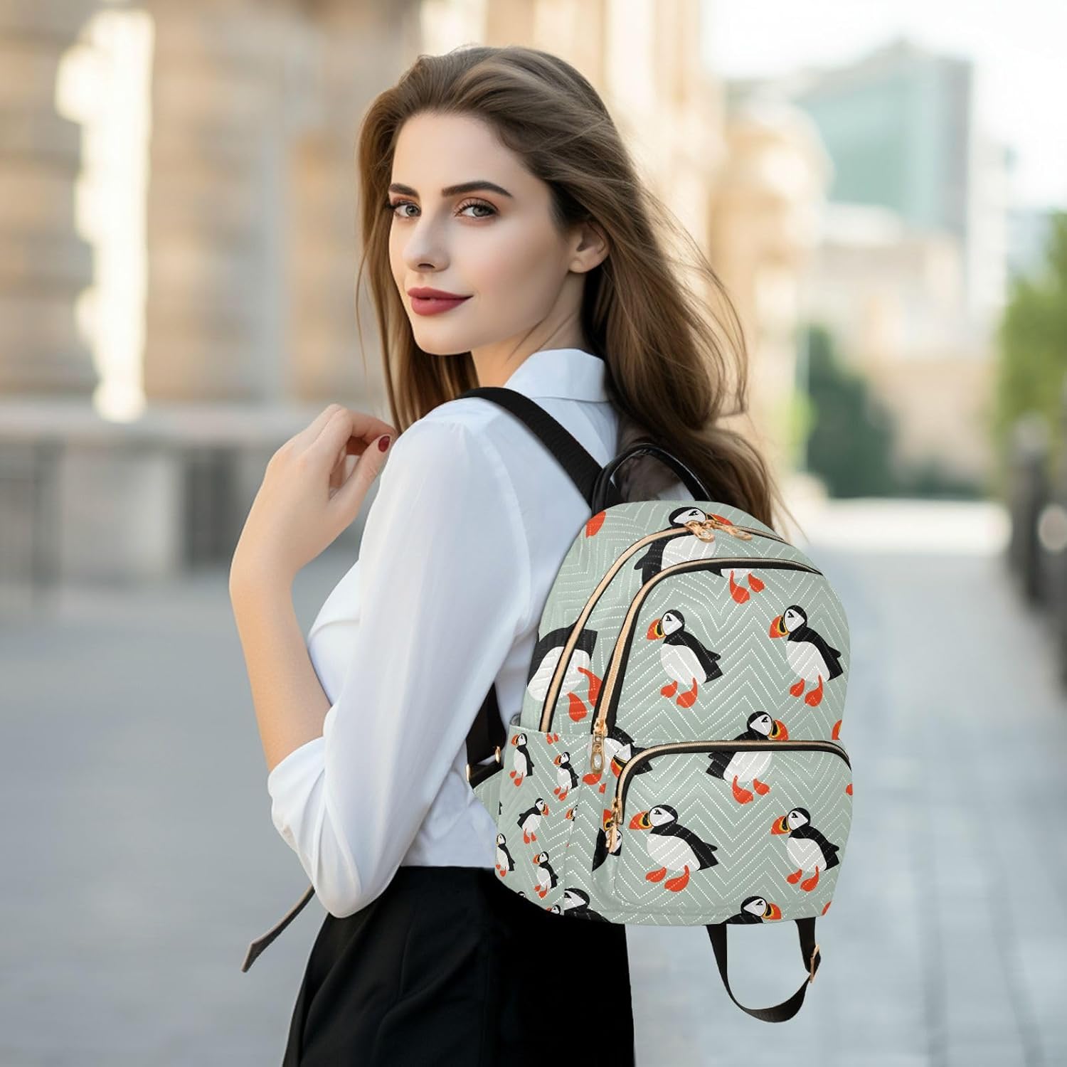 Women Fashion Backpack Funny Cute Puffin Sturdy Daily Bag Compact Regular Bag Diaper Bag