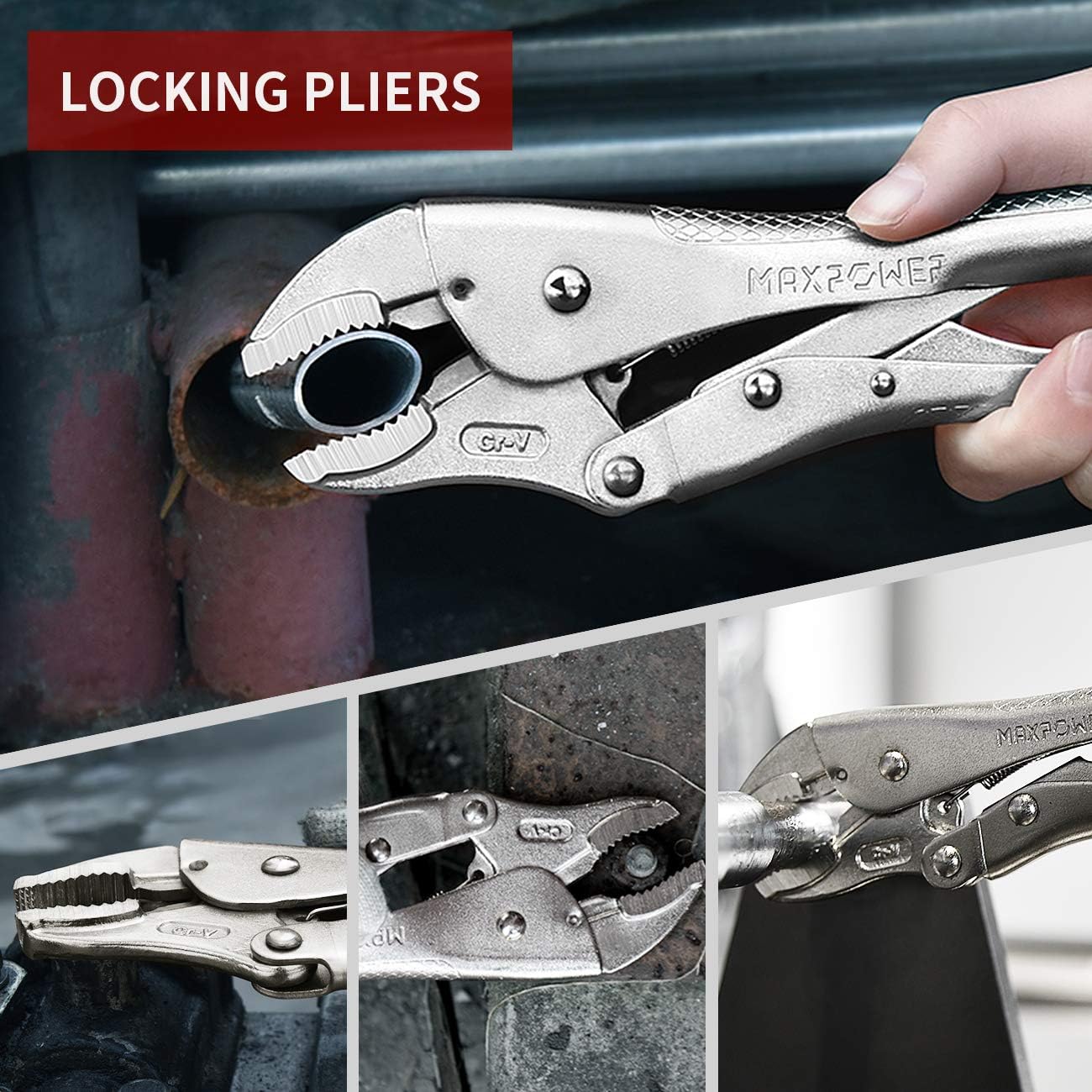 MAXPOWER 6 Pieces Wrench and Pliers Set, Come with Kitbag, Included 8" Long Nose and Lineman's Plier, 8" Adjustable Wrench, 6" Diagonal Cutter, 7" Locking Pliers, 10" Groove Joint Plier