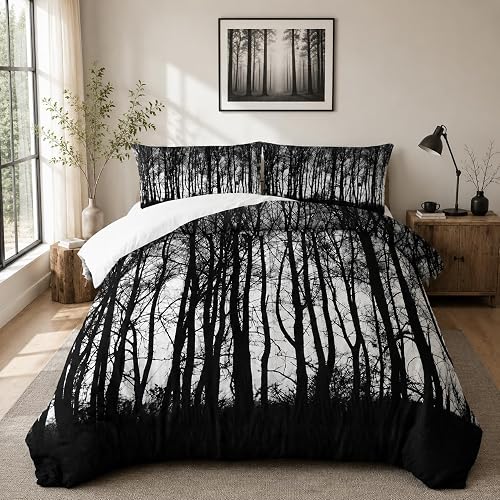 Nttopship Grey Landscape Rustic Woodland Pine Tree Bedding Comforter Sets Full S