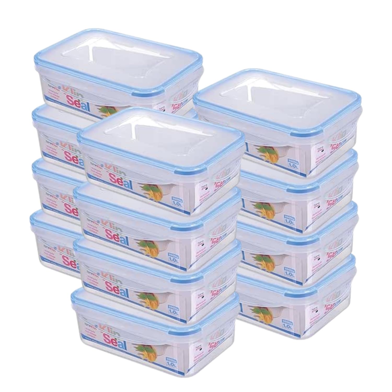 HOMESHOPA Plastic Airtight Food Storage Container, 12 Pack 1 Litre Leakproof Rectangle Container with Clip-Lock Lid, BPA Free Reusable Meal Prep Lunch Box Microwave Freezer & Dishwasher Safe