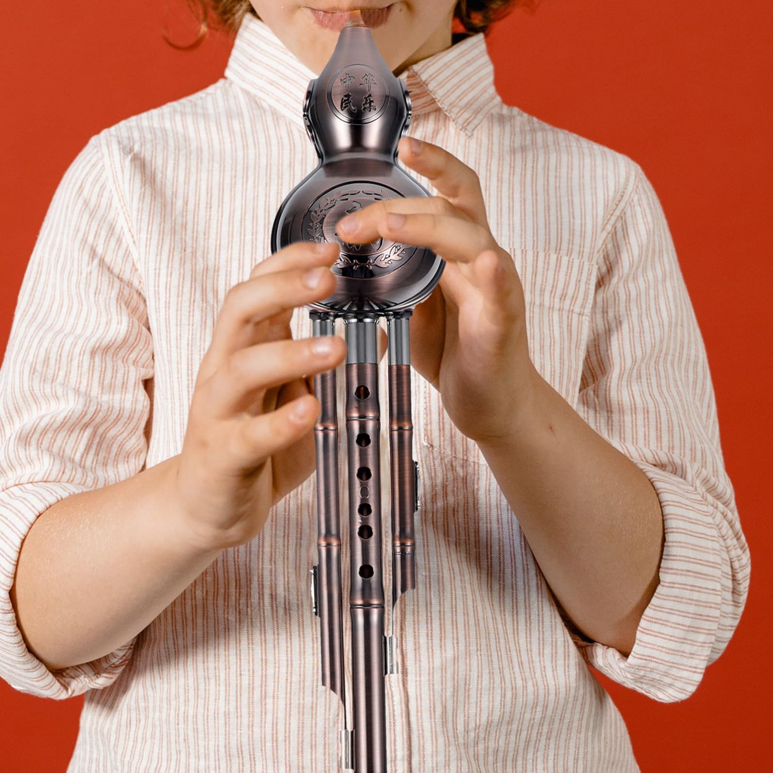 Flauto Cucurbita Cinese Hulusi per Principianti Strumento Orchestrale Classico con Motivi Tradizionali Materiale Sintetico Durevole e Superficie Liscia Regalo per Amanti della