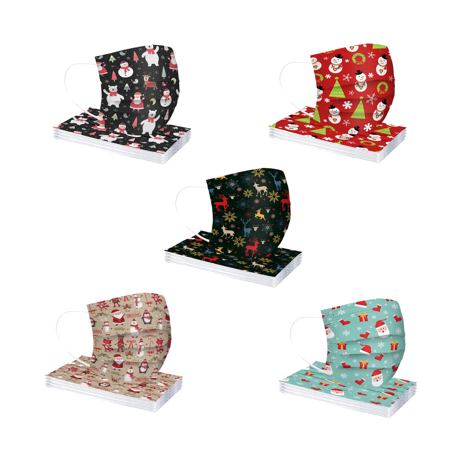 50PC Adults Christmas Disposable Face Masks for Women Sparkly Cute Holiday Winter Thanksgiving Halloween 3Ply Face Protection