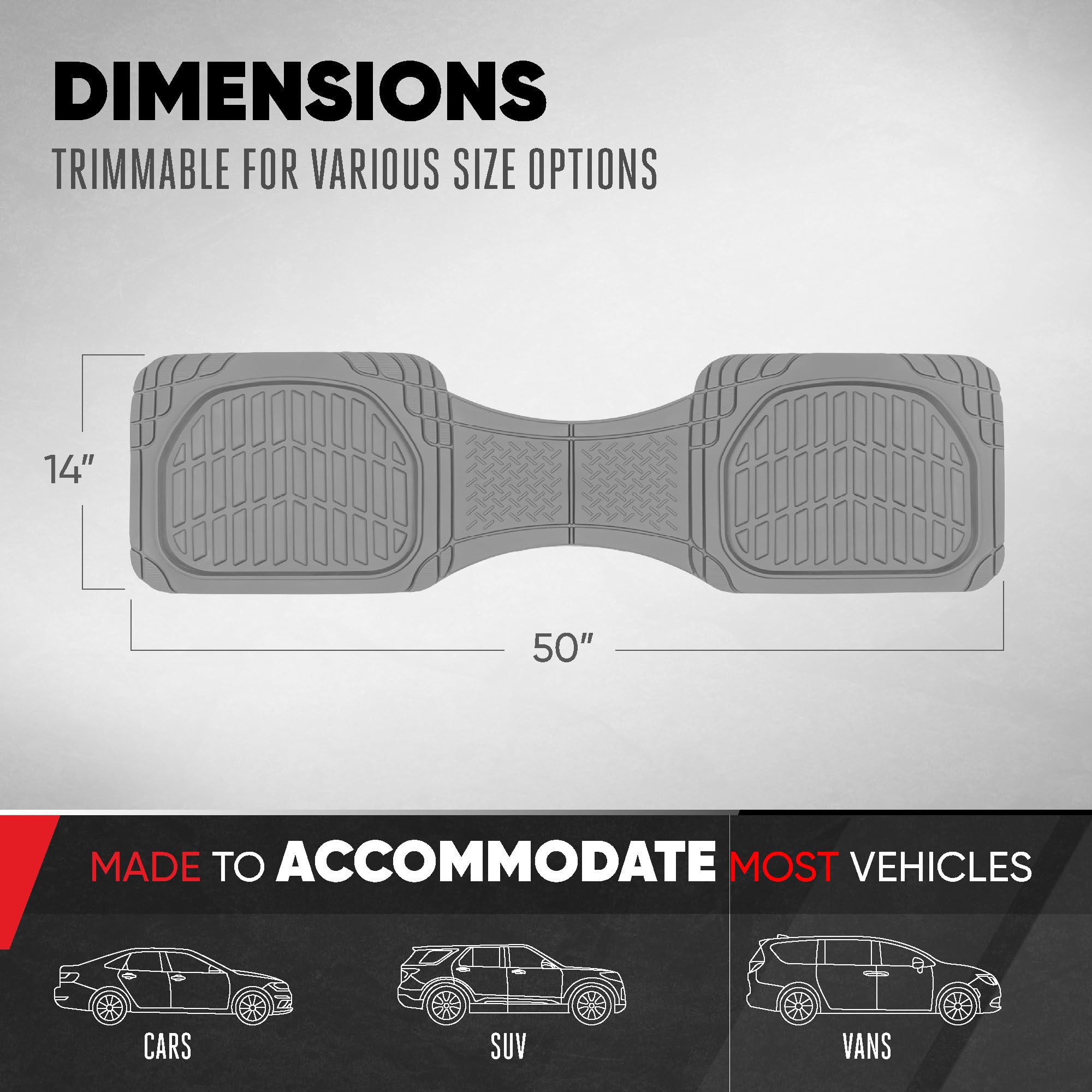 Motor Trend Premium FlexTough Deep Dish Rear Rubber Floor Mat Liners Heavy Duty All-Weather Universal Fit Trim-to-Fit Floor — view 2