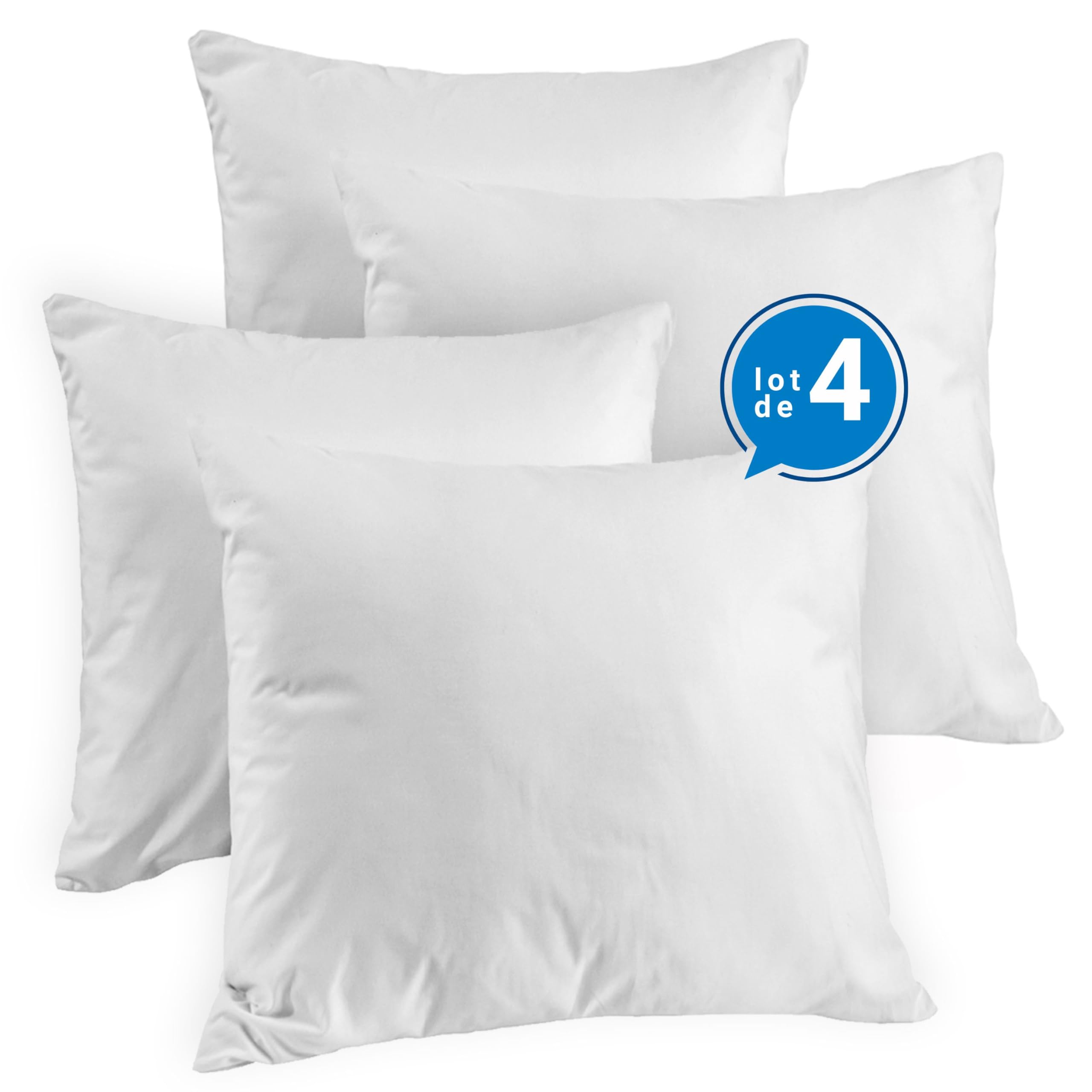 Blue Moon Lot de 4 Oreillers 60x60 Moelleux | Confort Hôtellerie | Fibres Creuses Siliconées 580 g | Housse Microfibre | Lavable en Machine | Hypoallergénique | Fabriqué en Belgique