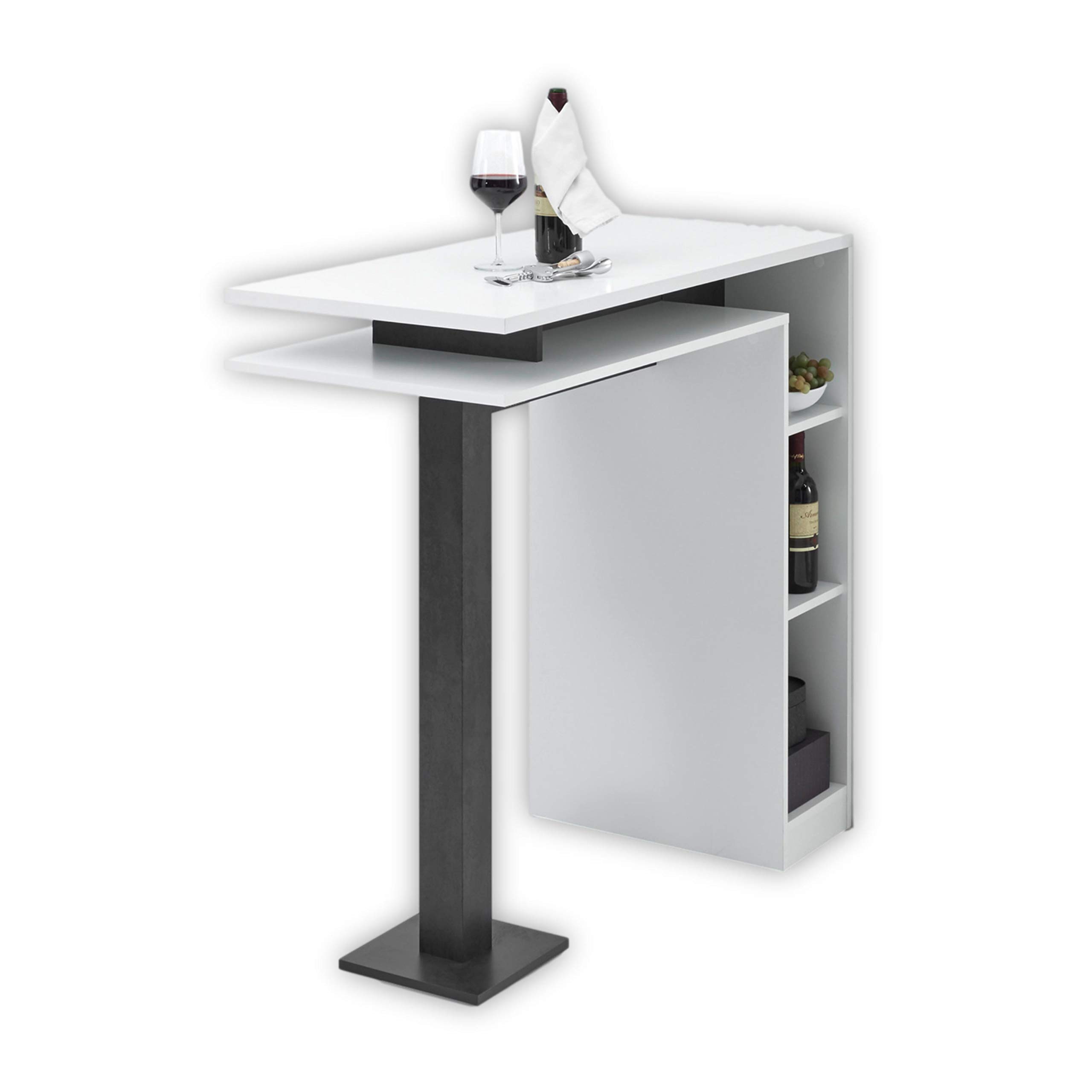 Bartisch BAY Theke | Bistrotisch Weiß/Dunkler Beton/Schwarz – ca. 108 × 103 × 50 cm