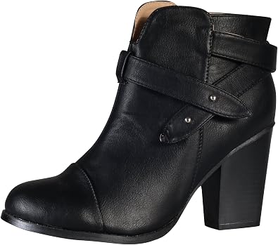 Amazon.com: Chase \u0026 Chloe Andrea-1 Botines de tacón grueso con tiras para  mujer : Ropa, Zapatos y Joyería