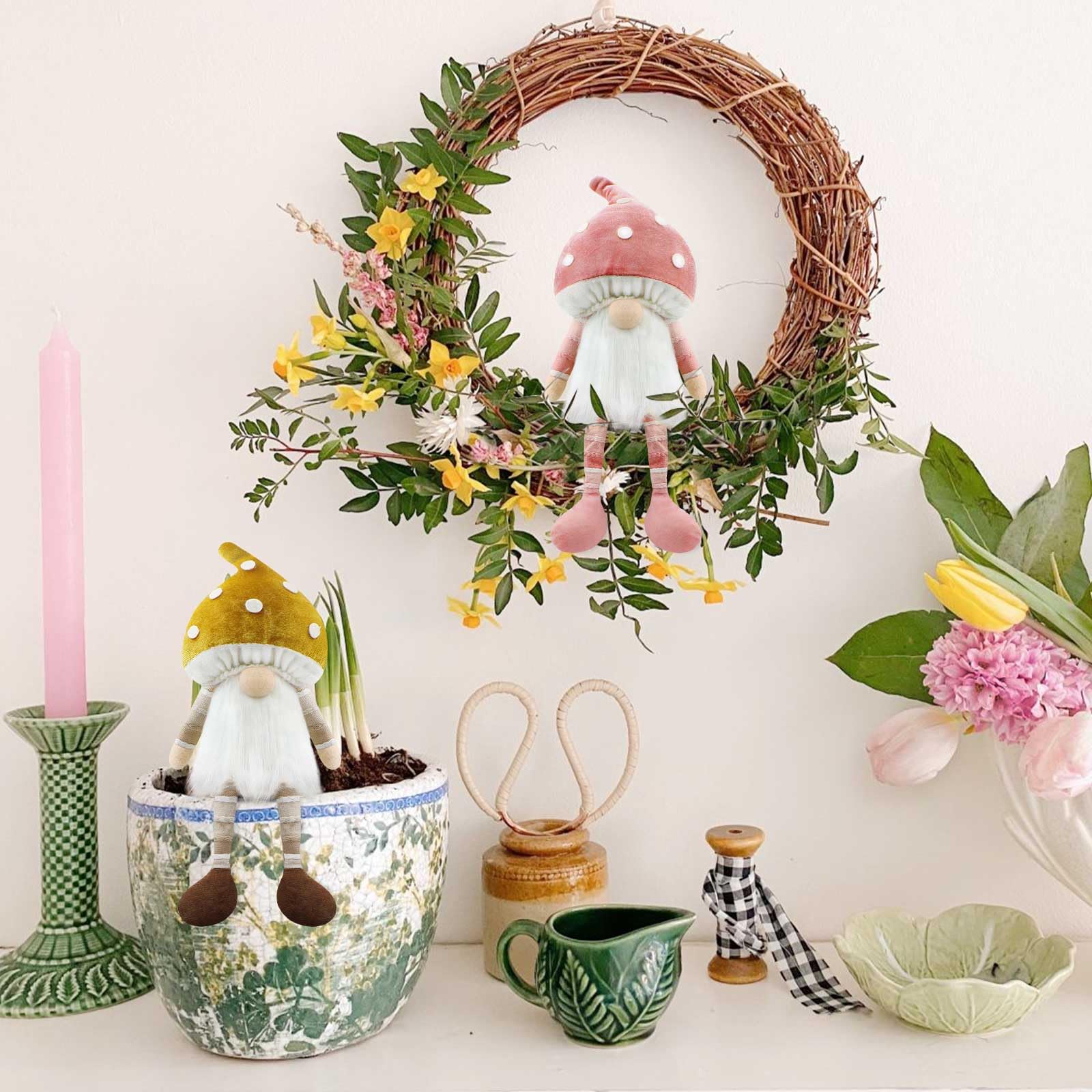 Décoration De Pâques - Printemps - Lutin - Fleurs - Décoration De Pâques - Oreilles De Lapin - Poupées En Peluche - Tomte