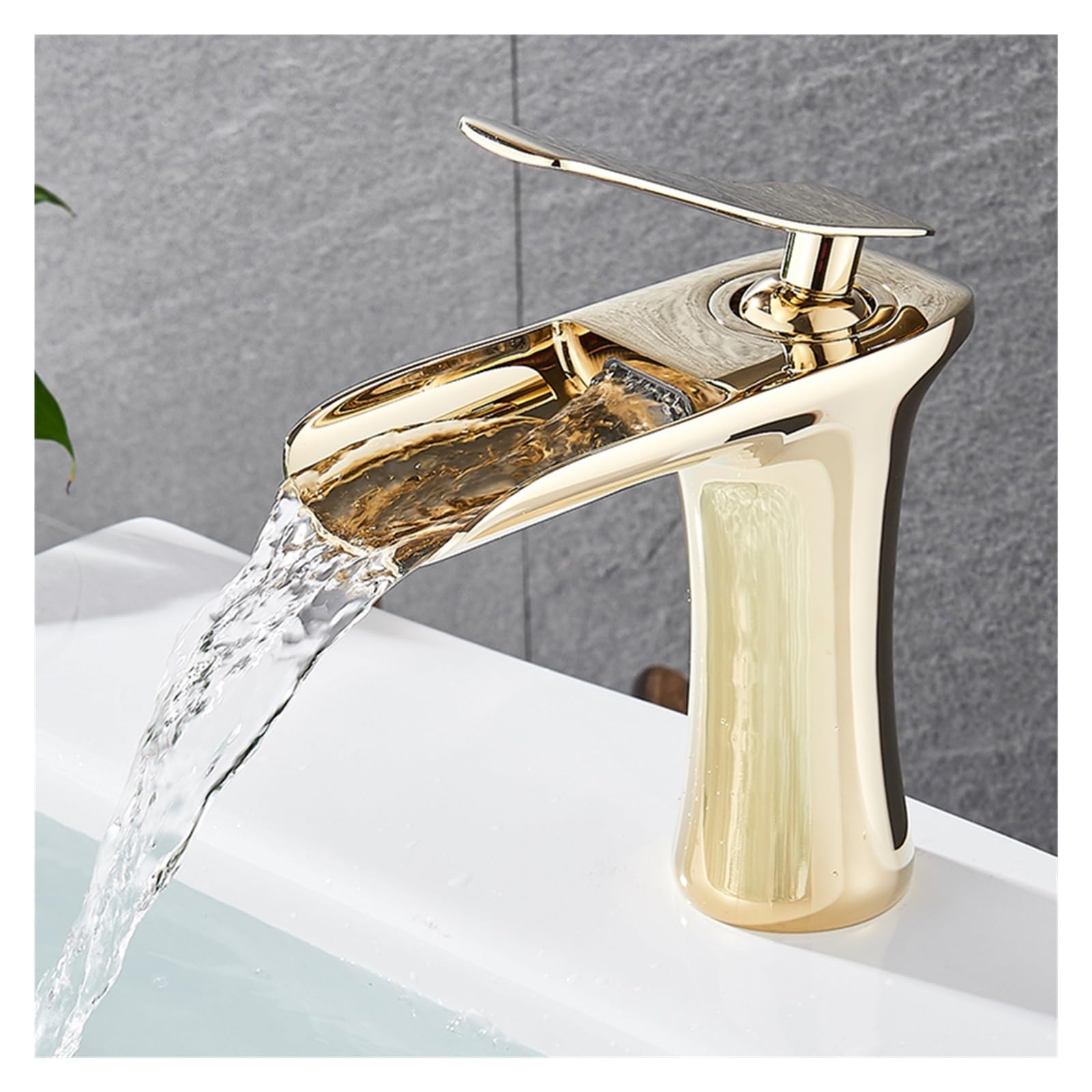 Robinet de lavabo luxe blanc et or en laiton design épuré pour salle de bains moderne