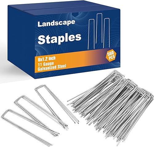 Miniatura 1 de Whonline 560 grapas de paisaje de 6 pulgadas, calibre 11, estacas de jardín galvanizadas de alta resistencia, estacas de riego por goteo para