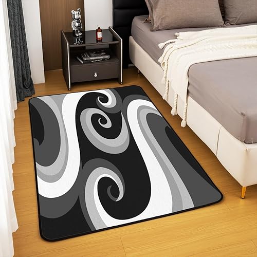 Miniatura 4 de Alfombra decorativa geométrica de 5 x 7 pulgadas, diseño geométrico negro y gris, decoración de geometría abstracta para sala de estar, dormitorio,