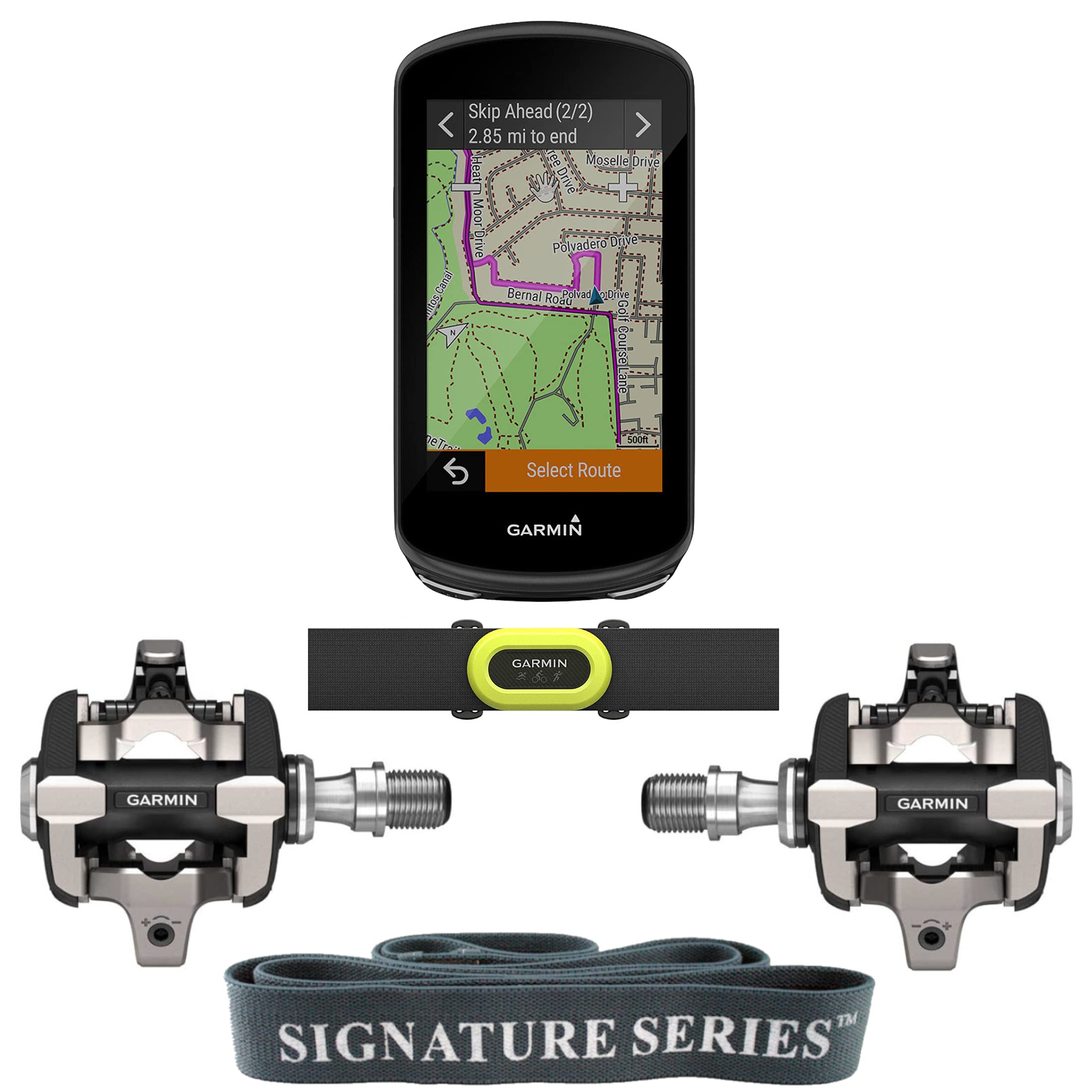 Garmin Edge 1030 Plus Cycling GPS HRM-Pro Bundle with Rally XC200 Smart Pedals and Signature Band
