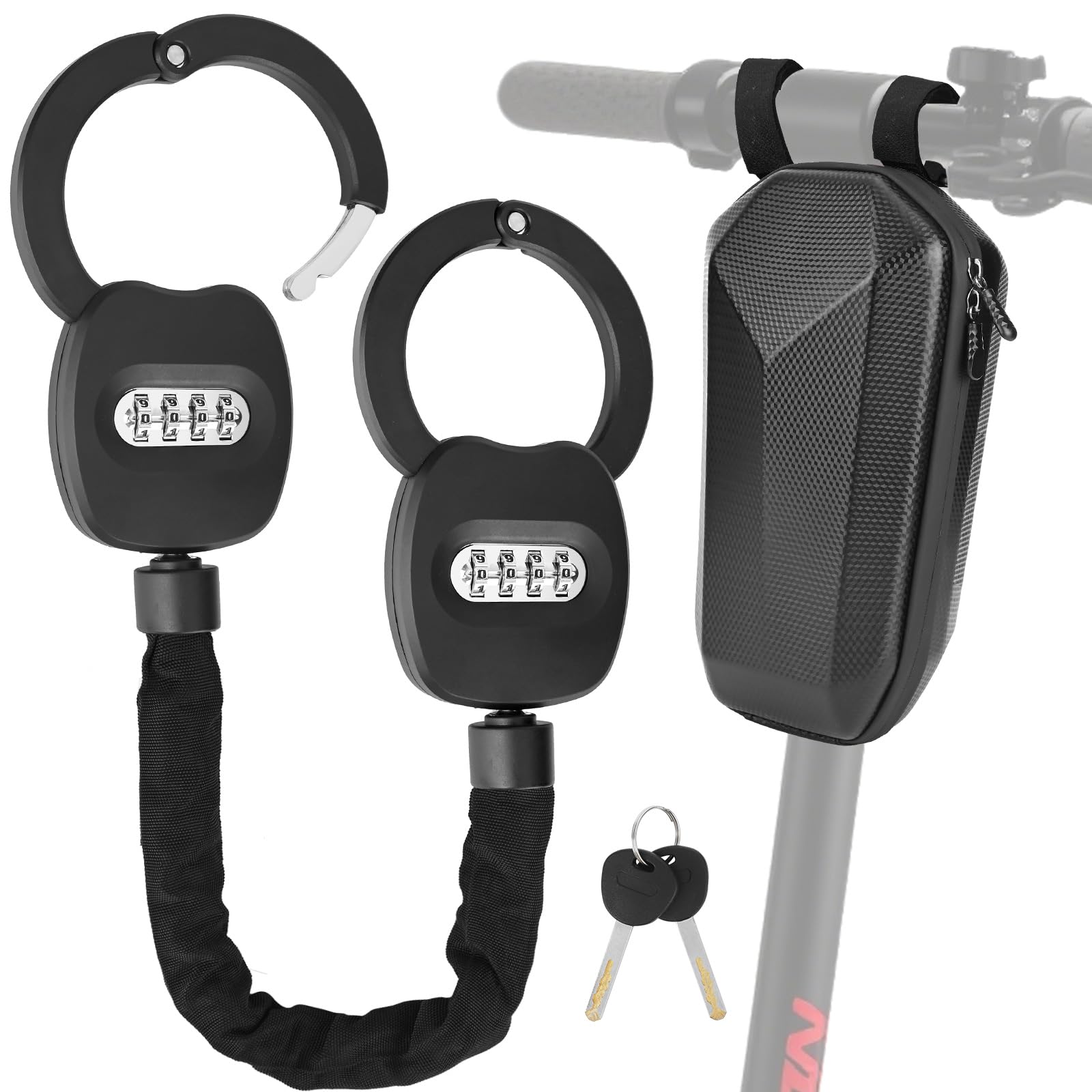 Antivol Trotinette Electrique, Cadenas avec Serrure à Code à 4 Chiffres, Compatible avec Trottinettes, Vélos, Poussettes, Bicyclette, Noir