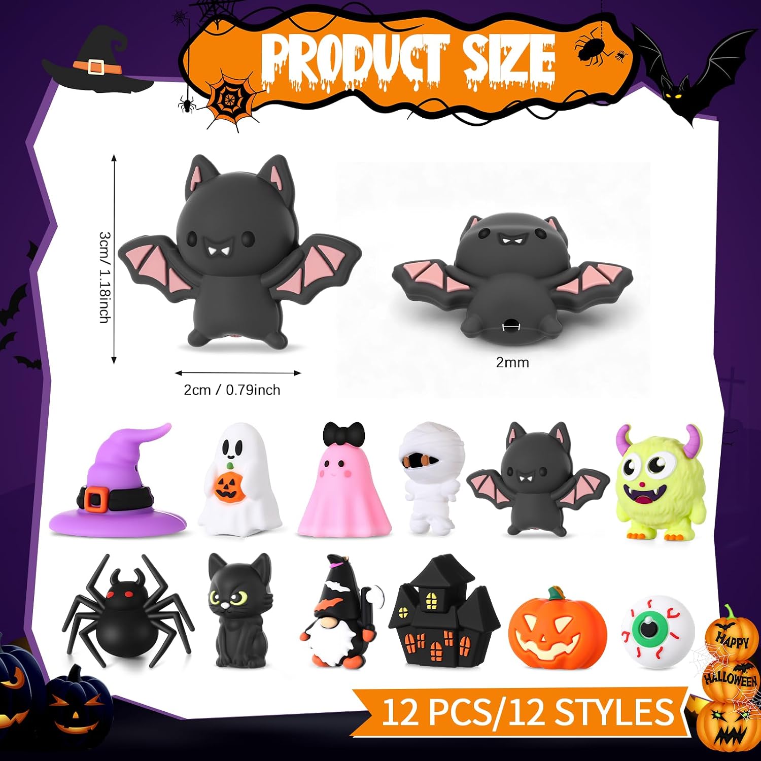 Watersay 12 Pcs Halloween 3D Silicone Focal Beads for Pens