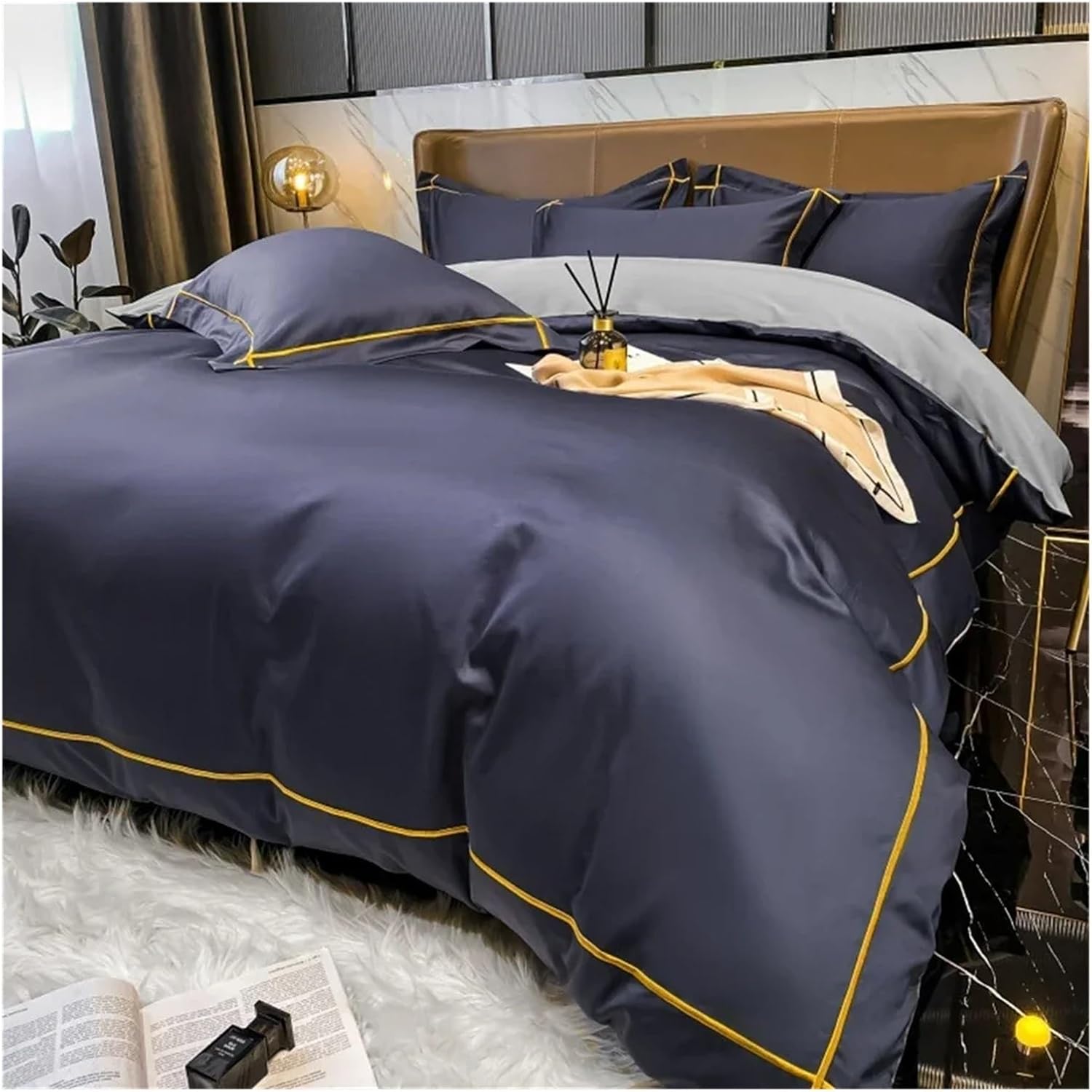 Simple Plain Comforter Set Spring Autumn Winter Long Staple Cotton Four Piece Set Cotton Bed Sheet Quilt Cover,Bed