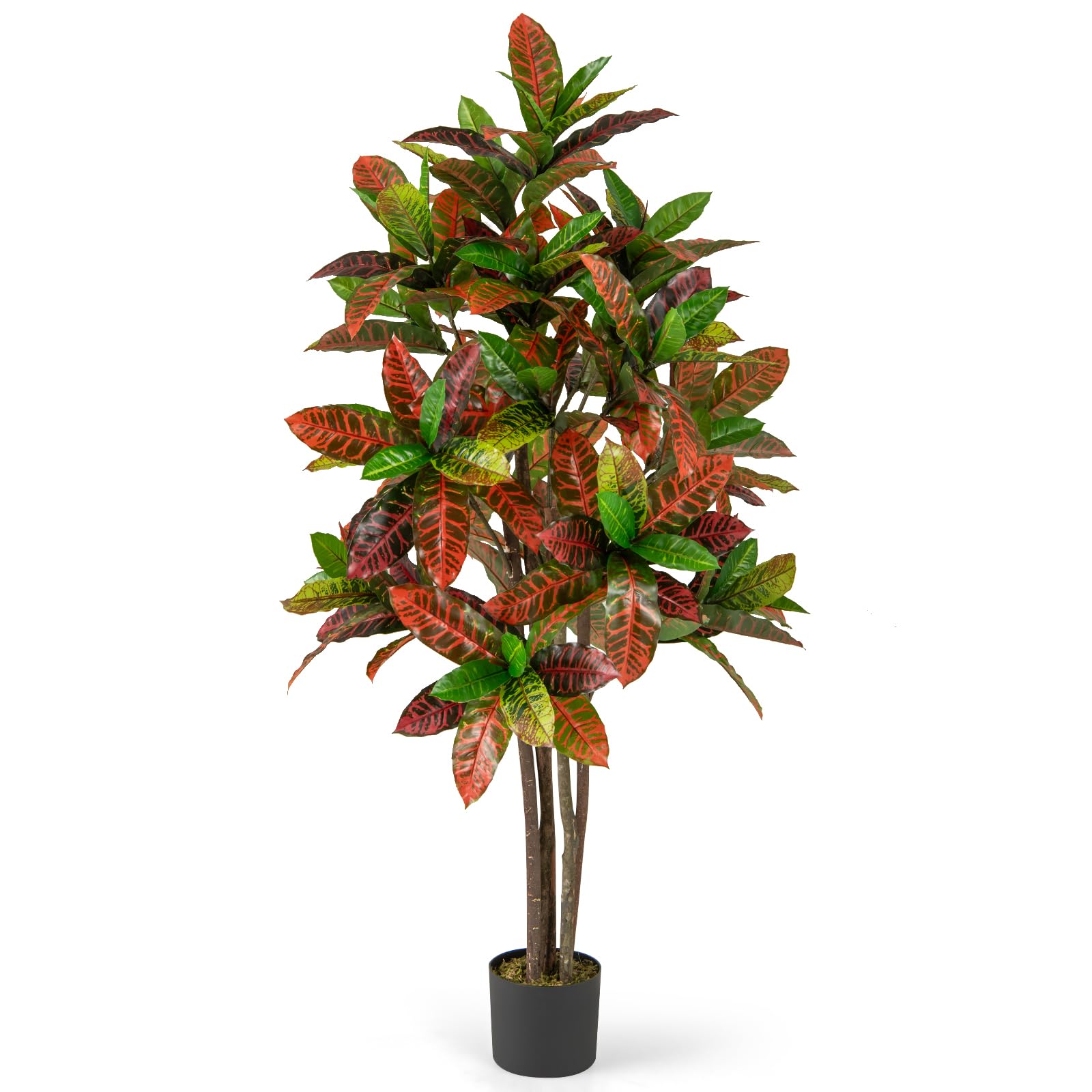 Goplus 5 FT Tall Artificial Croton Palm Tree, Lush Faux Tree in Pot with Gradient Leaves, Potted Fake Tree, Tropical Artificial Plants for Indoor,