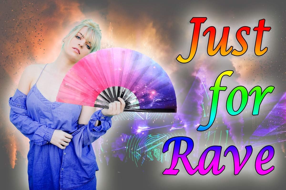 OMyTea Large Rave Folding Hand Fan for Men/Women - 13'' Foldable Clack Festival Fan (Galaxy Dream)