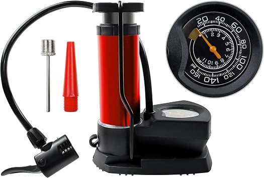 MAXFOOT Bike Pump, Foot Pump with Pressure Gauge, Ball Pumps with Needles, Mini Electric Bike Pump for Motorcycle Road Bike Mountain Bike Air Tyre Inflator