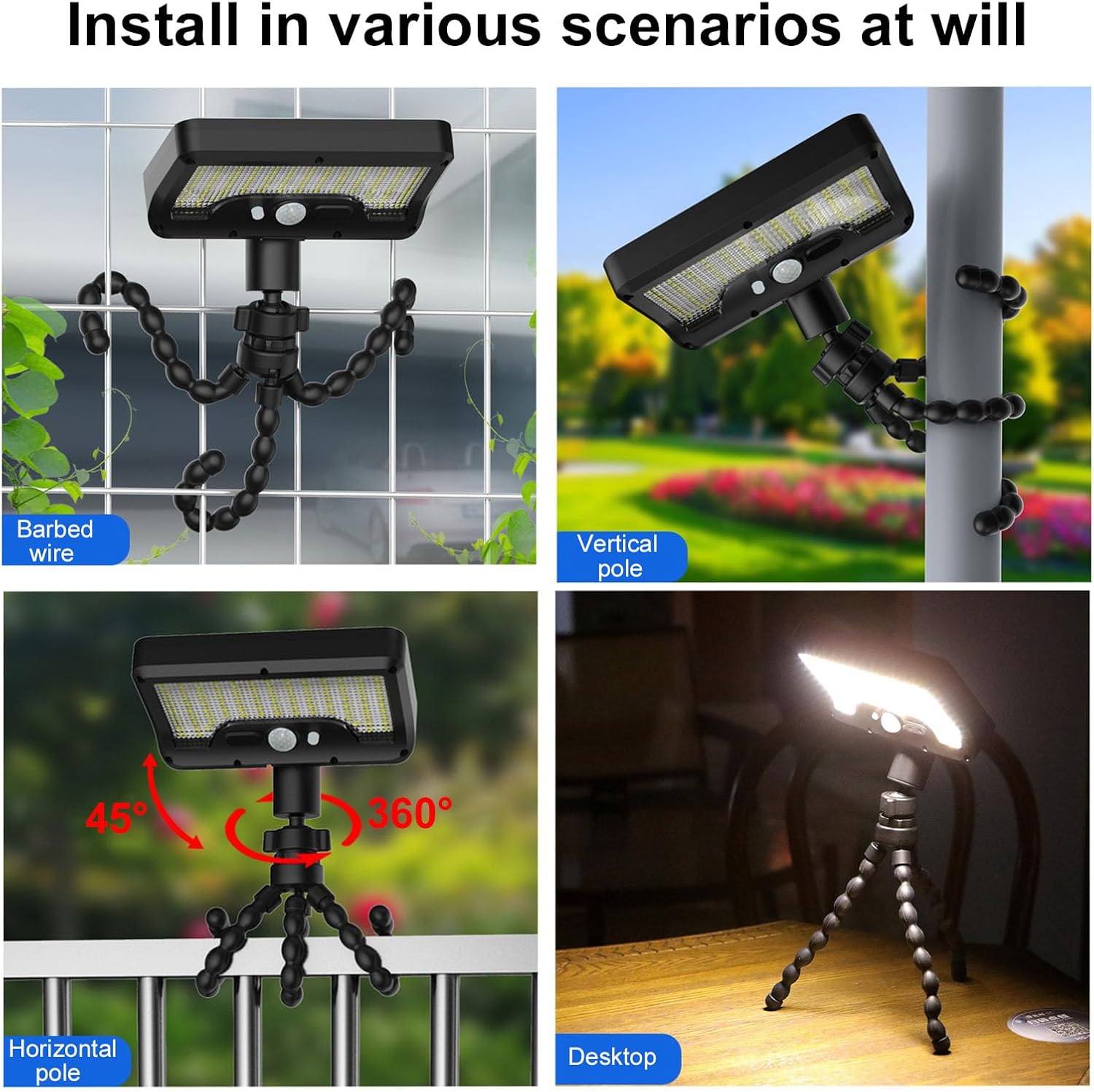 Double Charging Solar and USB Rechargeable Outdoor Lamp 92 LED Globes Remote Trichromatic Motion Transducer for Yard Patio Coverage Solar Gardenlamp