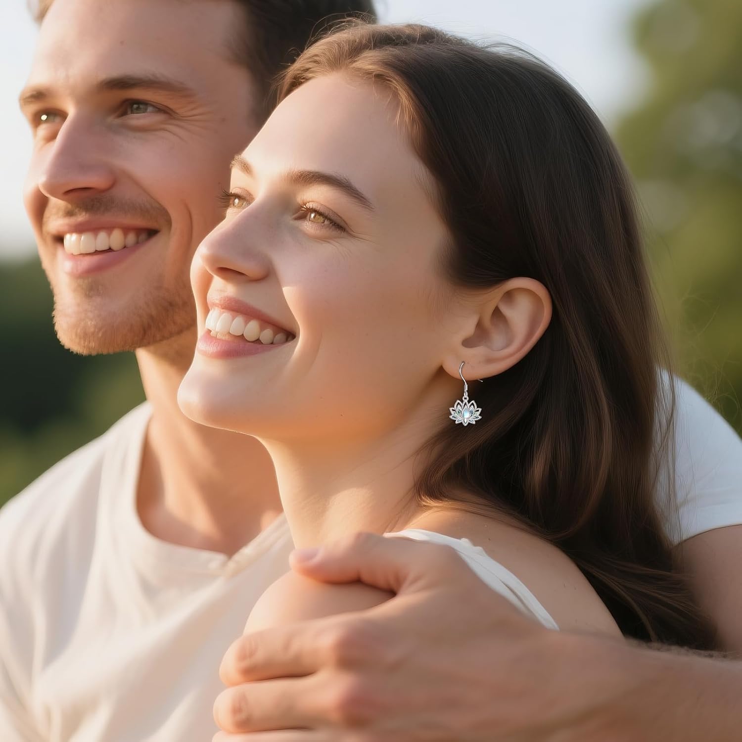 YFN Moonstone Lotus Flower Earrings Sterling Silver Lotus Dangle Drop Hooks Earrings Jewelry Gifts for Women - Image 3