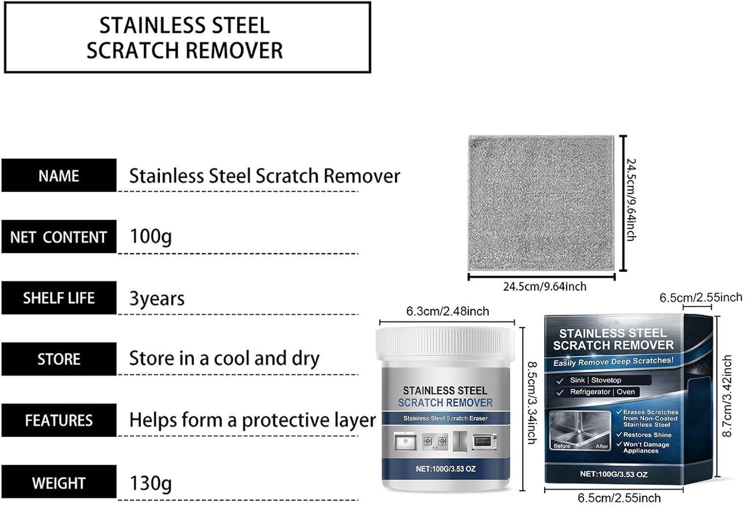 Silver Tarnish Remover, 100g Metal Cleaning Paste, Deep Polishing Solution with Firm Hold, Utility with Easy Apply, Compact Accessory, Portable Case for Appliance Faucet Stove Fridge