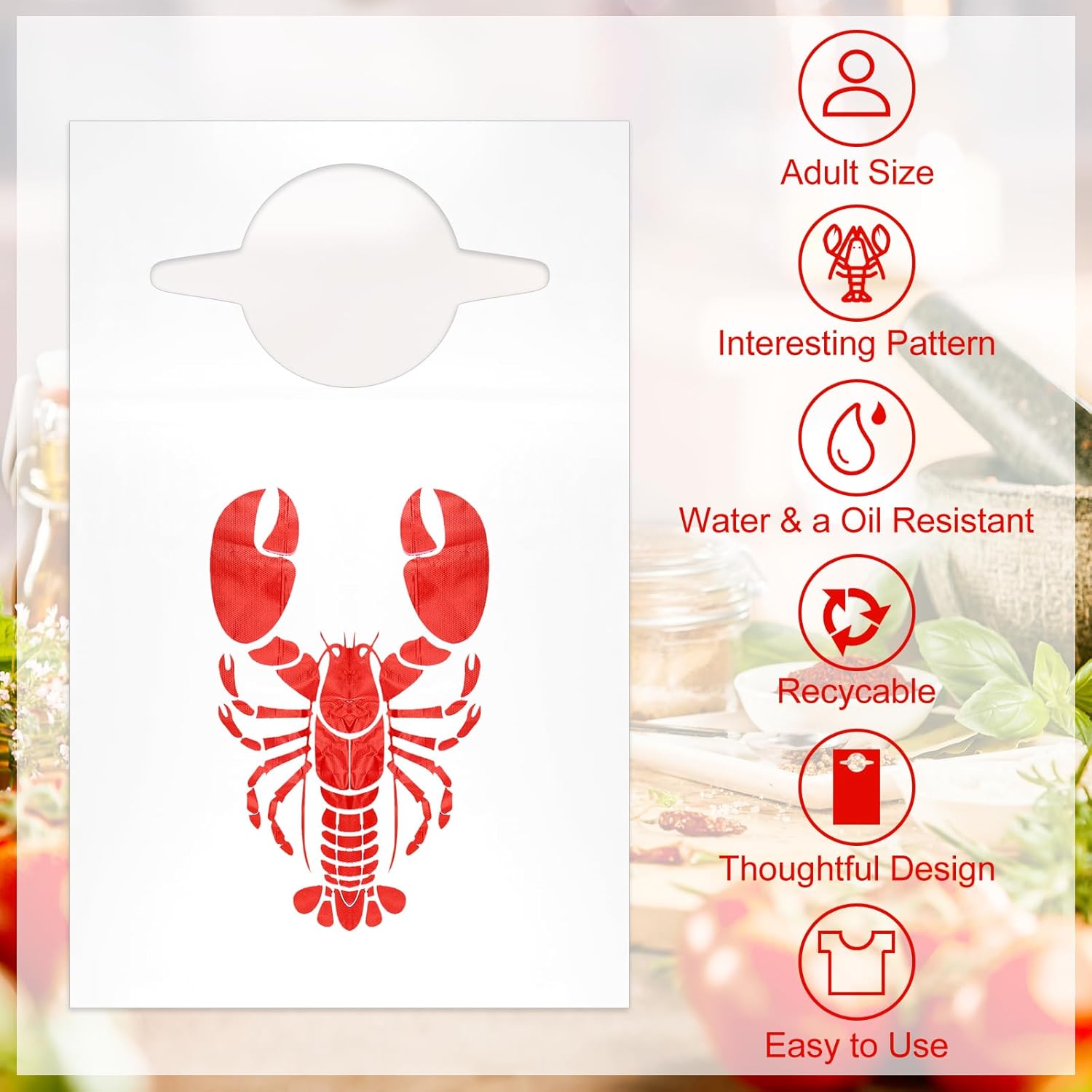 Umigy 200 Pcs Disposable Adults Crawfish Lobster Bibs Boil Seafood Party Supplies Include 50 Lobster Bibs Bulk 50 Wet Wipe 100 Pairs of Plastic Disposable Gloves for Crab Seafood Fest Party
