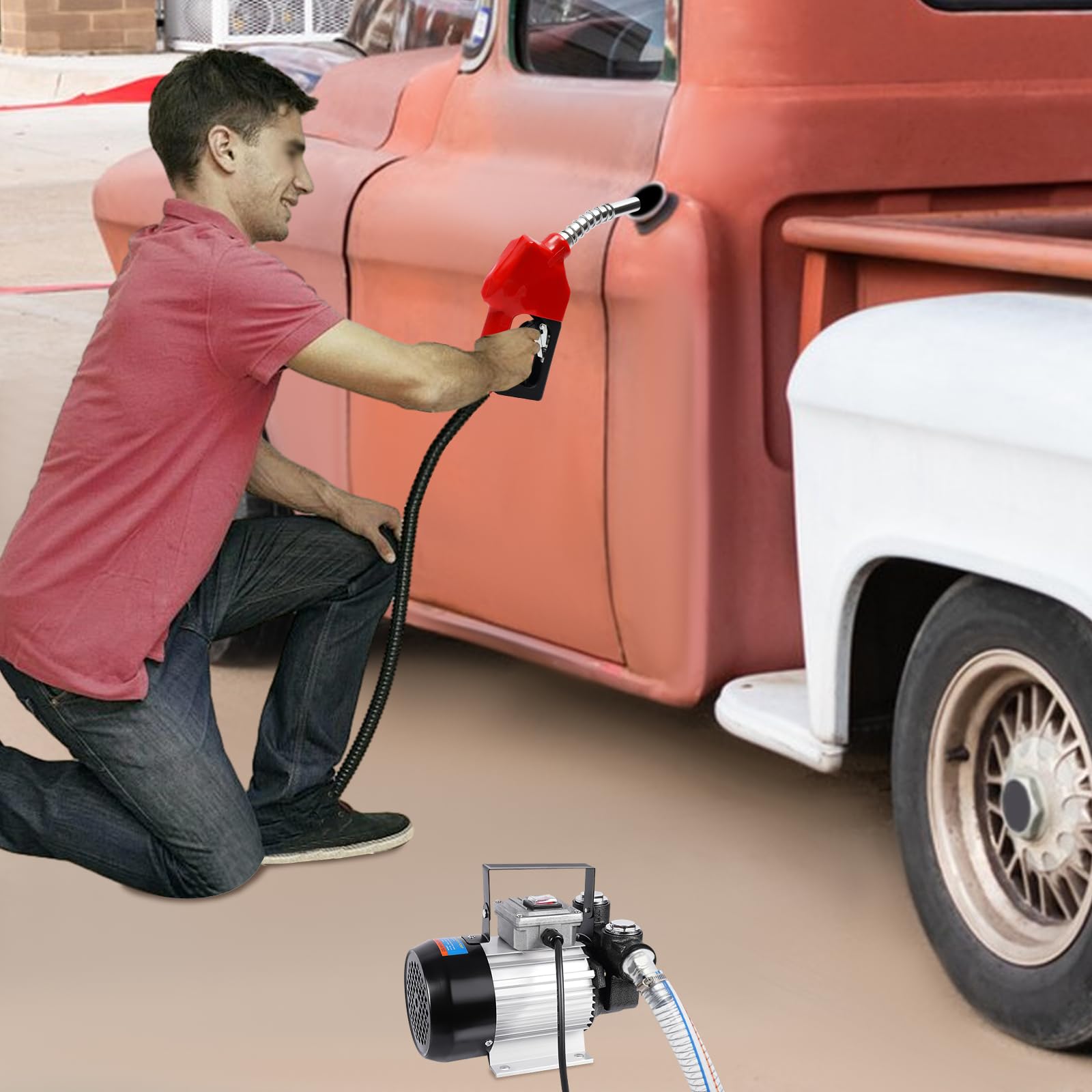 Dieselpumpe, 230V 550W Selbstansaugend Pumpe mit 5M Saugleistung, 60L/Min Absaugpumpe mit Ölpistole, Kraftstofffilter und 4+2M Schlauch