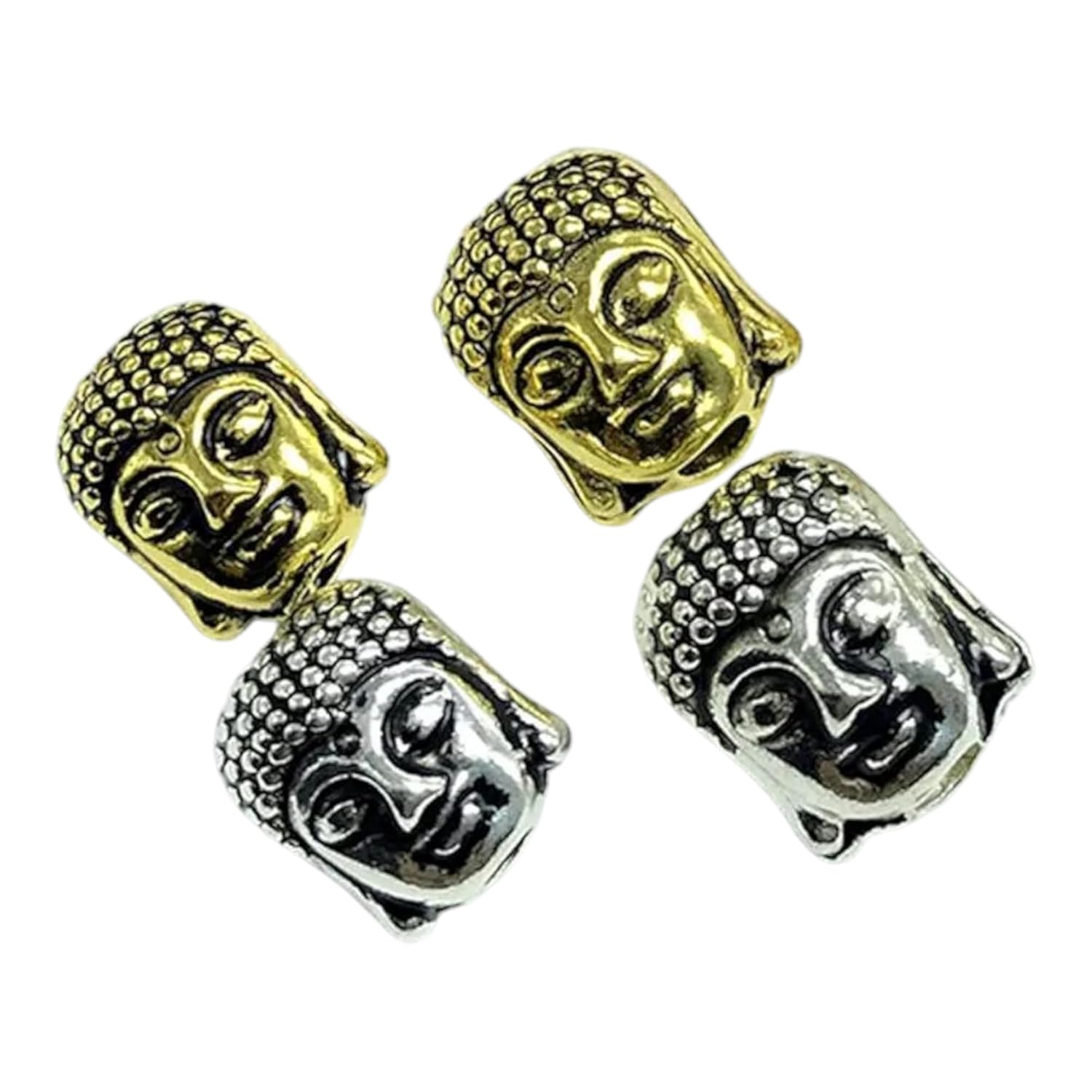 30 pcs Alloy Buddha Head Beads Spacer Charm Pendent For DIY Necklace Bracelet Jewellery Making Finding 15 Silver And 15 Golden (Tibetan Tone)