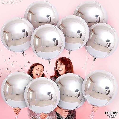 Miniatura 4 de KatchOn, Globos grandes de Mylar plateados, 26 pulgadas, paquete de 62, globos esféricos 4D con globos de estrella plateados, metálicos para